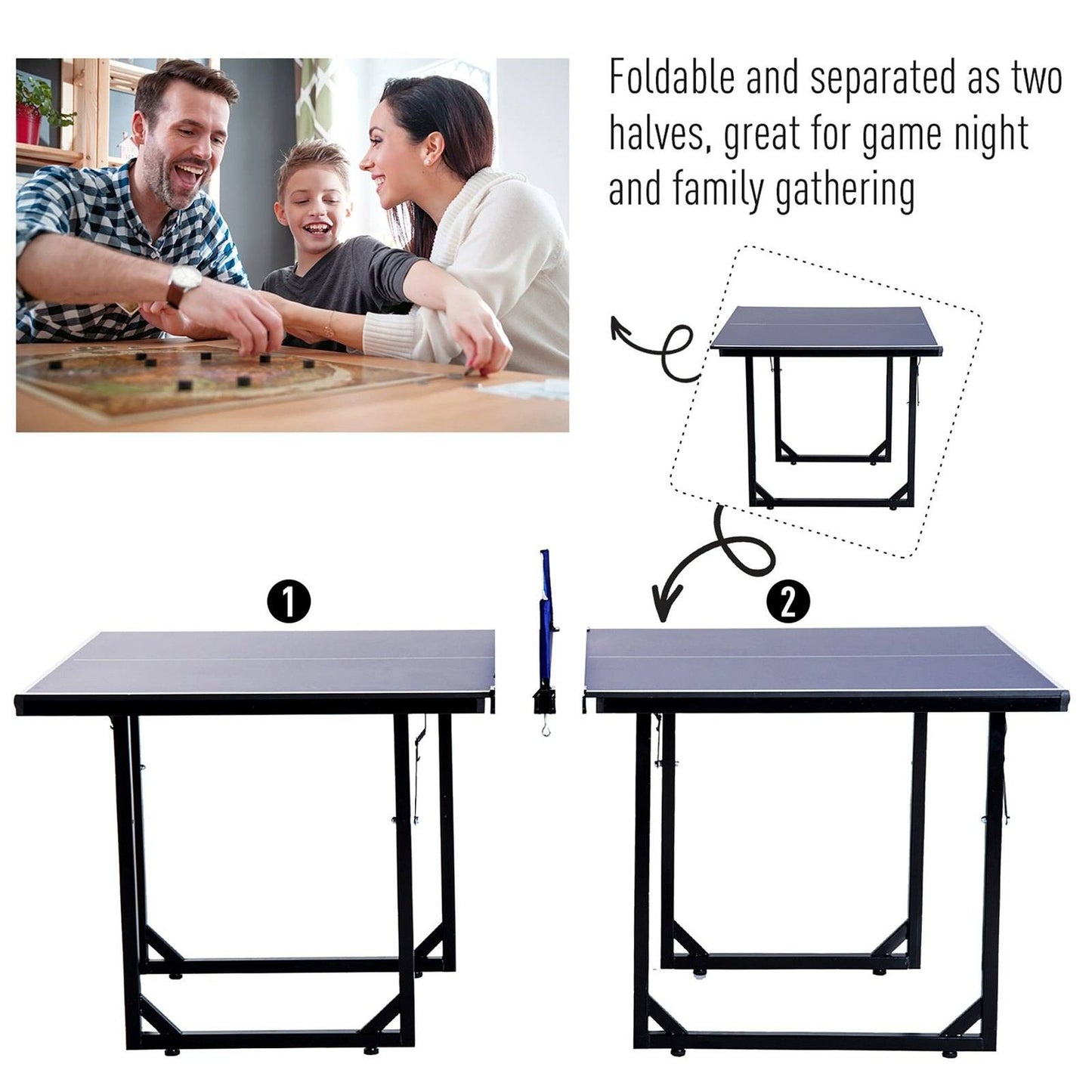 6ft 182cm Mini Table Tennis Table Folding Ping Pong Table with Net Multi-Use Table for Indoor Outdoor Game