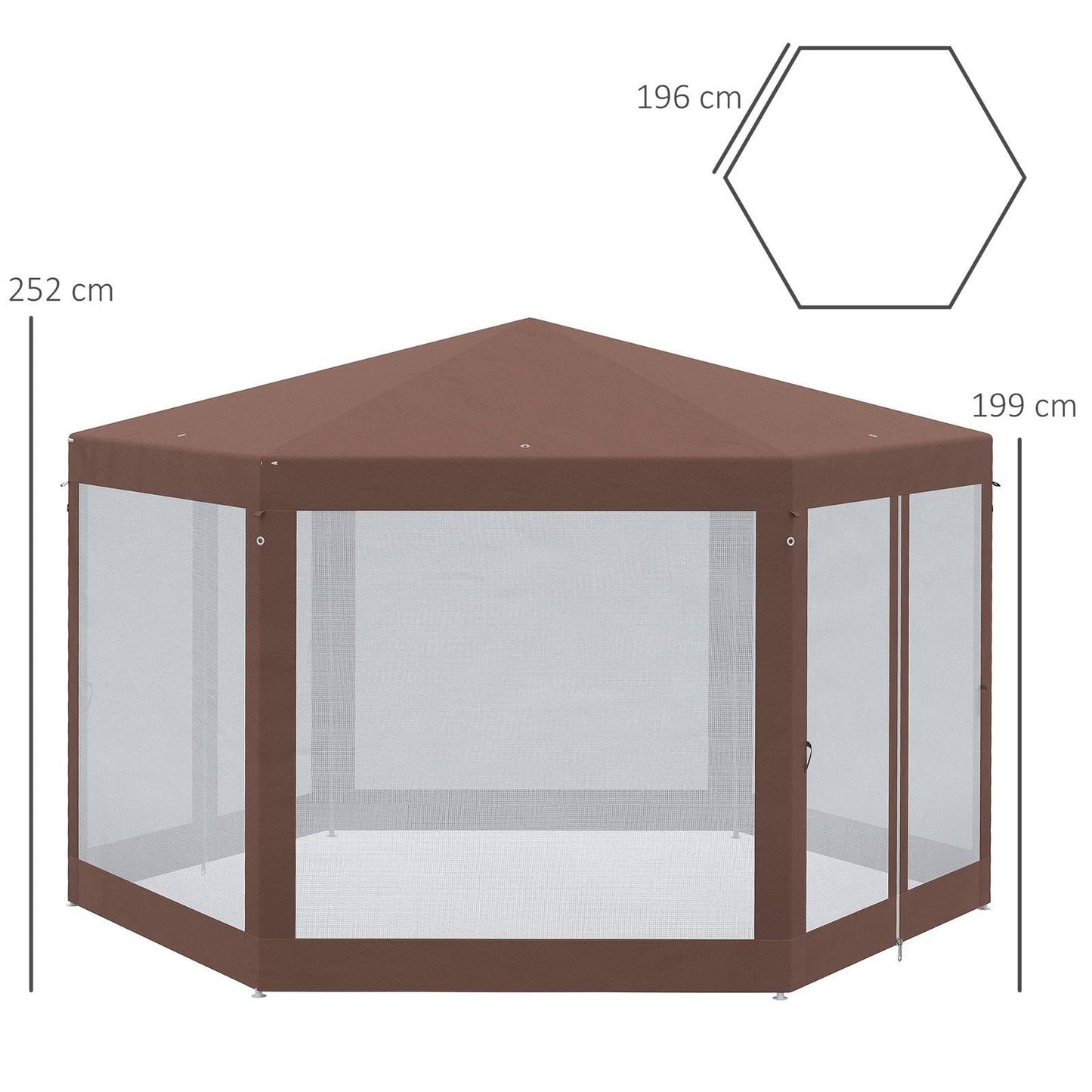 Hexagonal Garden Gazebo 3.4M Patio Party Outdoor Canopy Tent Sun Shelter with Mosquito Netting and Zipped Door