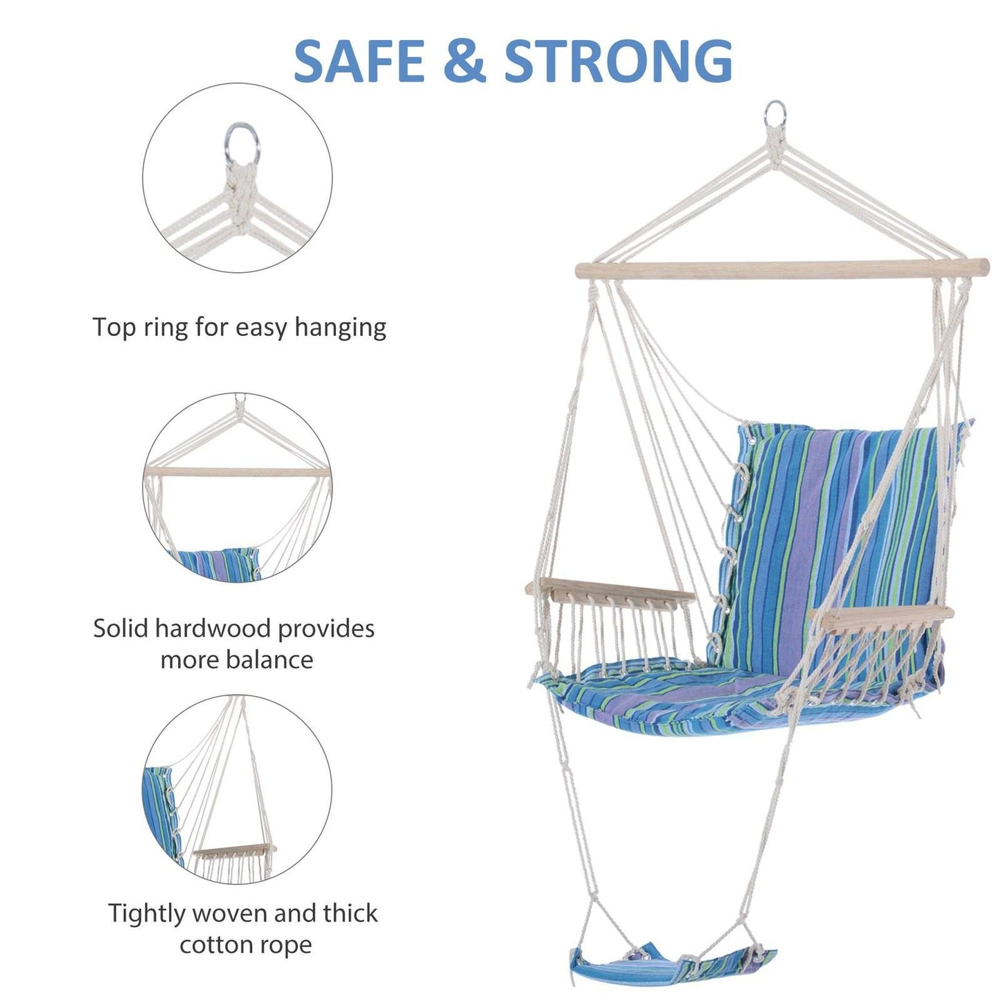 Hanging Rope Chair with Soft Padded Seat & Backrest