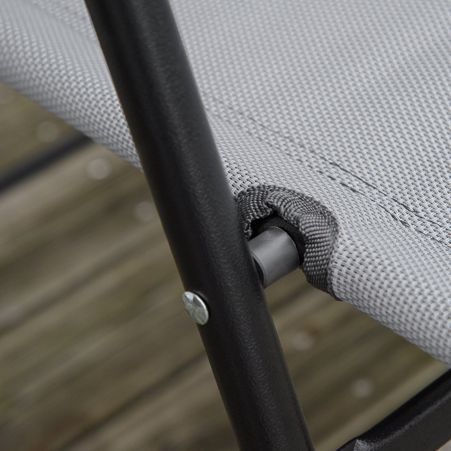 3-Piece Patio Furniture Bistro Set 2 Folding Chairs 1 Tempered Glass Table Adjustable Backrest - Grey