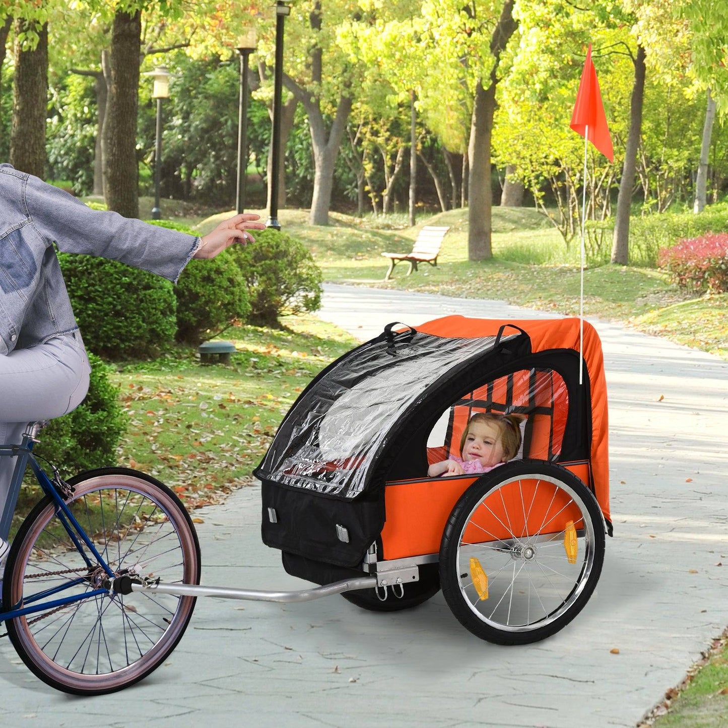 Trailer for Kids Steel Frame Children's 2 Seater Bike Trailer Orange