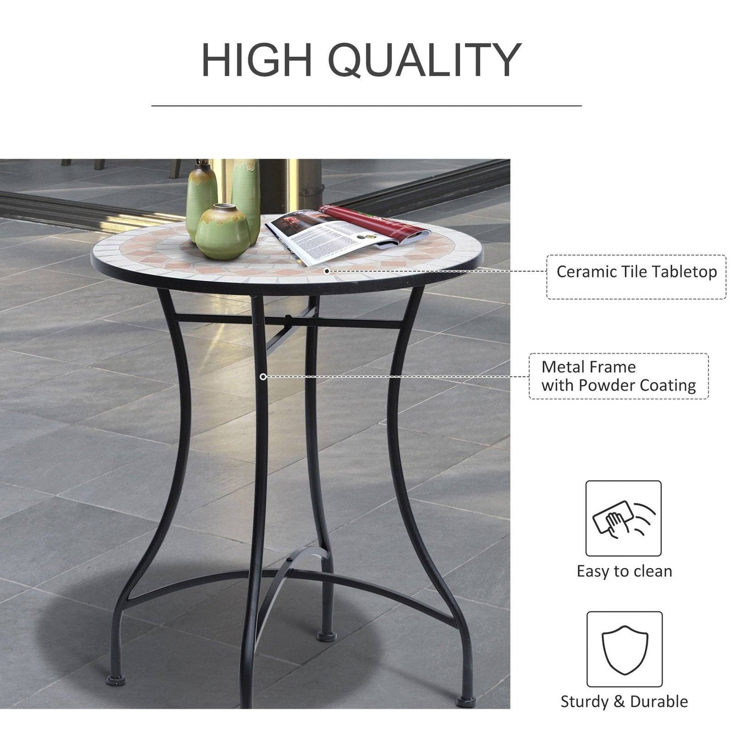 60cm Mosaic Round Bistro Table Side Bar Table Patio Garden Outdoor Balcony Furniture