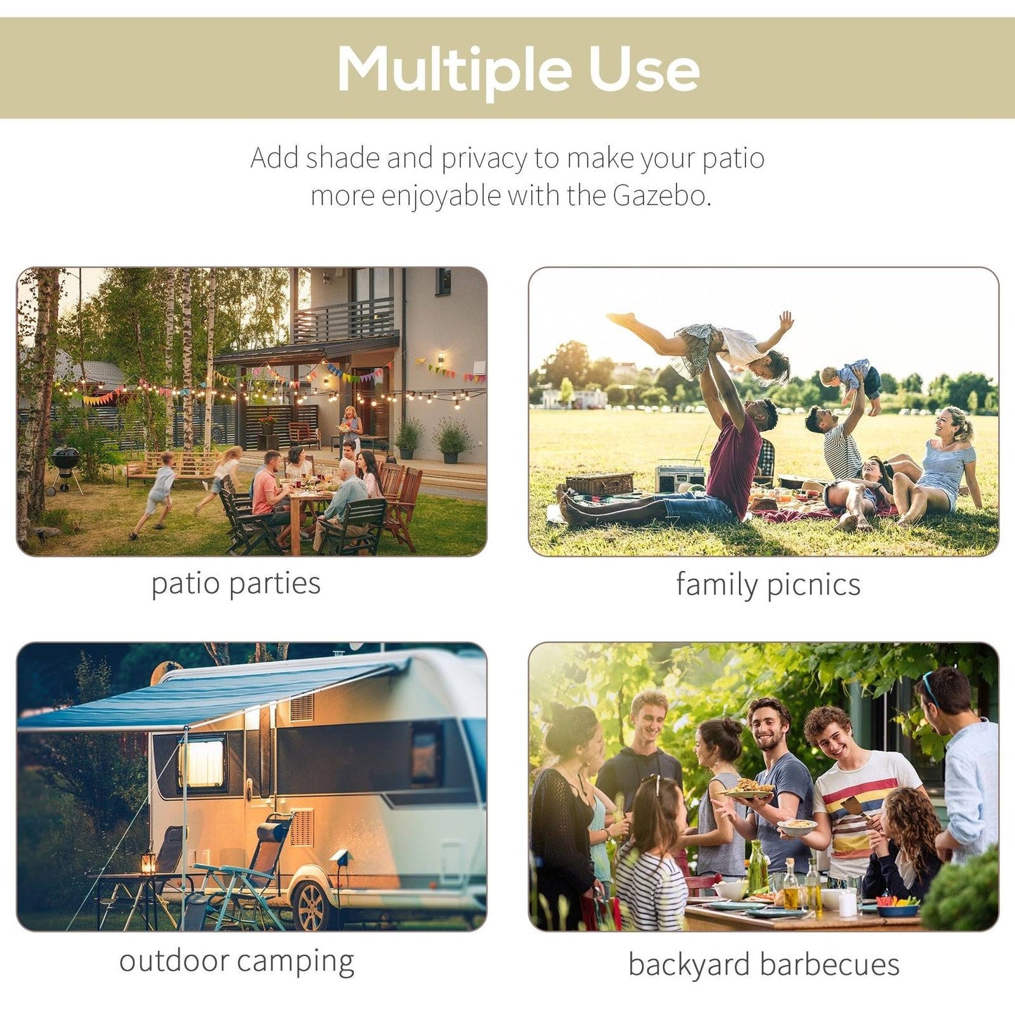 3 x 2.5m Patio Metal Gazebo Door Window Awning Wall Mount Canopy Outdoor Sunshade with Extended Shelter Cream White