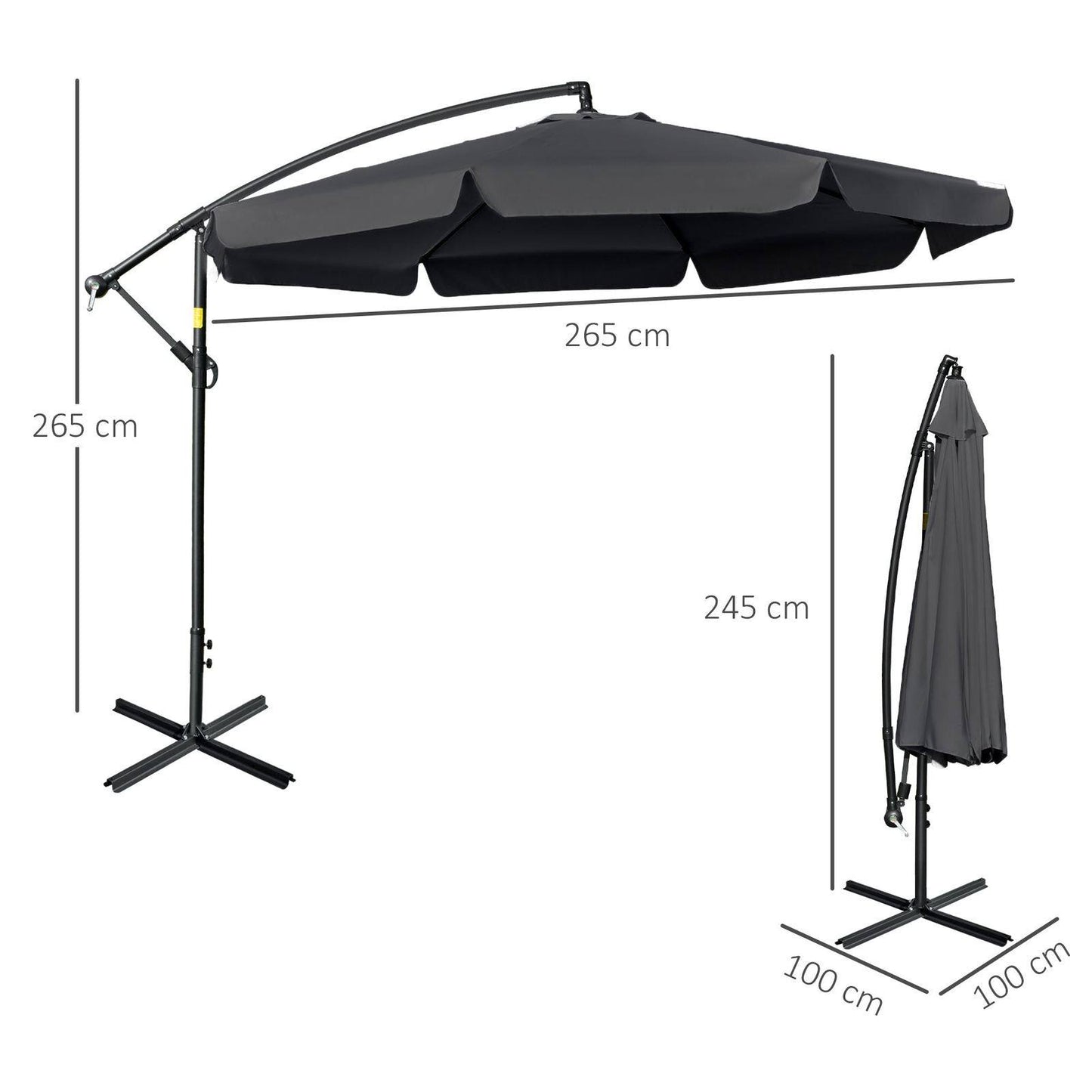 2.7m Garden Banana Parasol Cantilever Umbrella with Crank Handle and Cross Base for Outdoor
