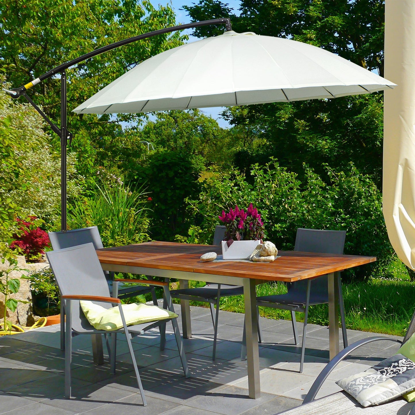 3M Cantilever Umbrella 18 Ribs & Vents Adjustable Angle for Patio Cream White
