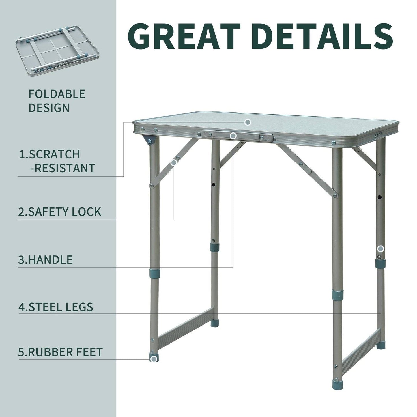 Patio Foldable Picnic Table-Silver