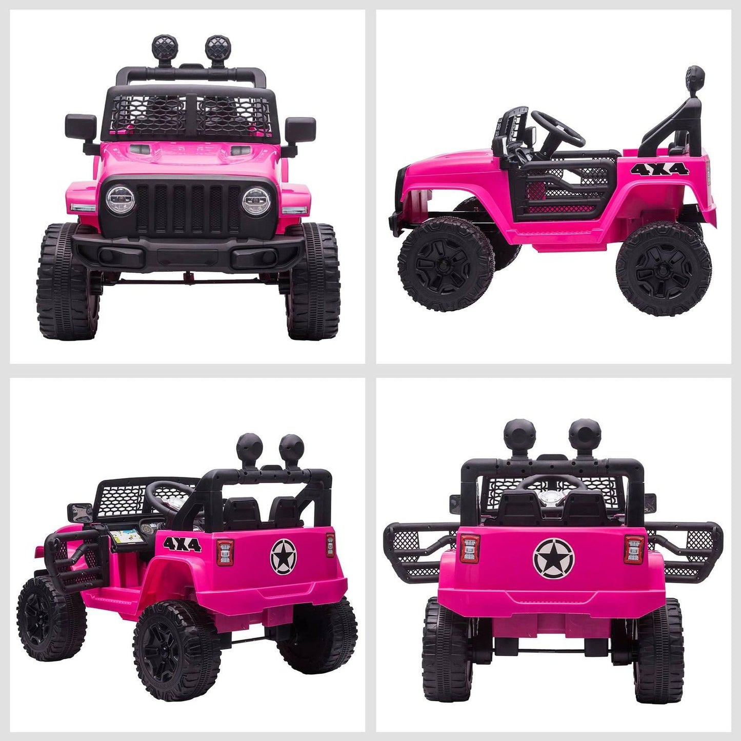 12V Battery-powered 2 Motors Kids Electric Ride On Car Truck Off-road Toy with Parental Remote Control Horn Lights Suspension Wheels for 3-6 Years Old Pink