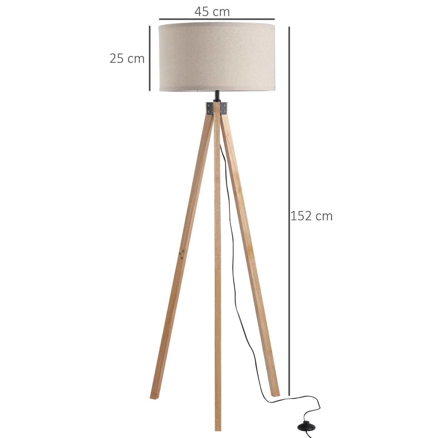 5Ft Elegant Wood Tripod Floor Lamp Free Standing E27 Bulb Lamp Versatile Use For Home Office - Beige