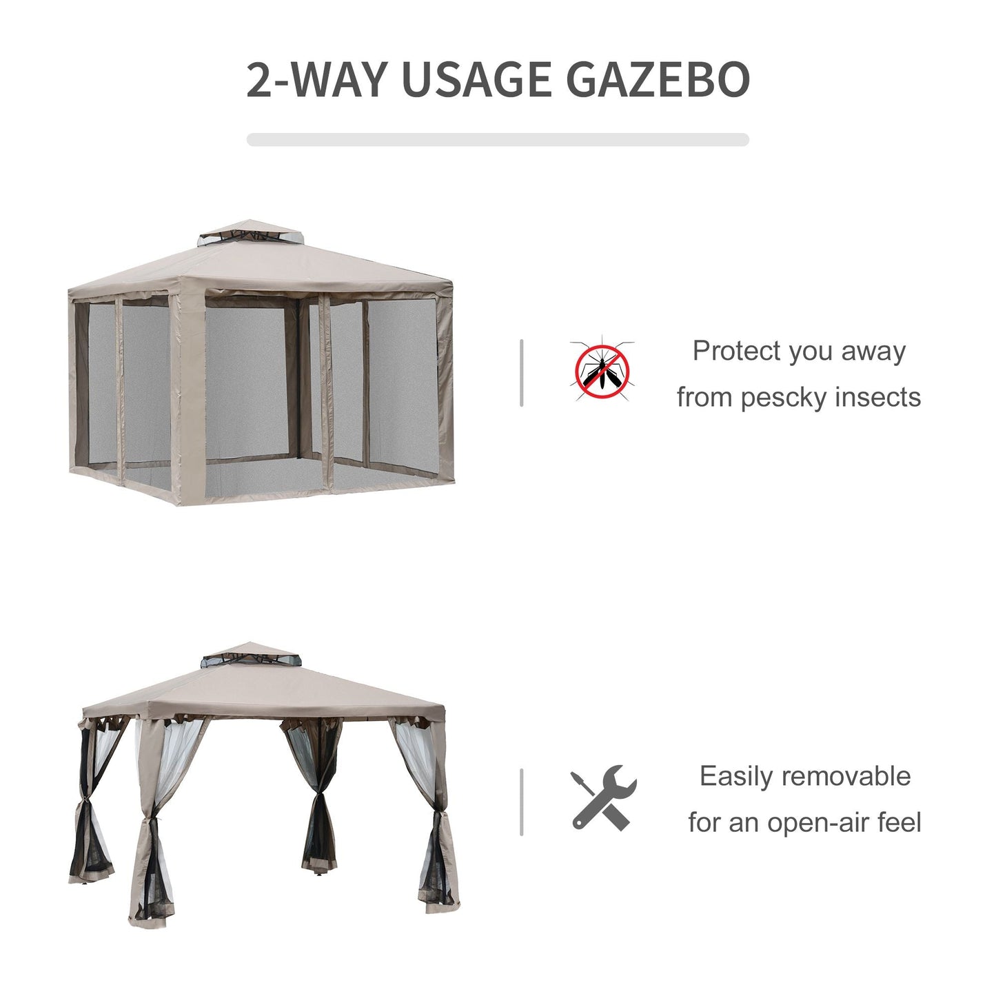 2.95X295 Garden Gazebo with Taupe Curtains