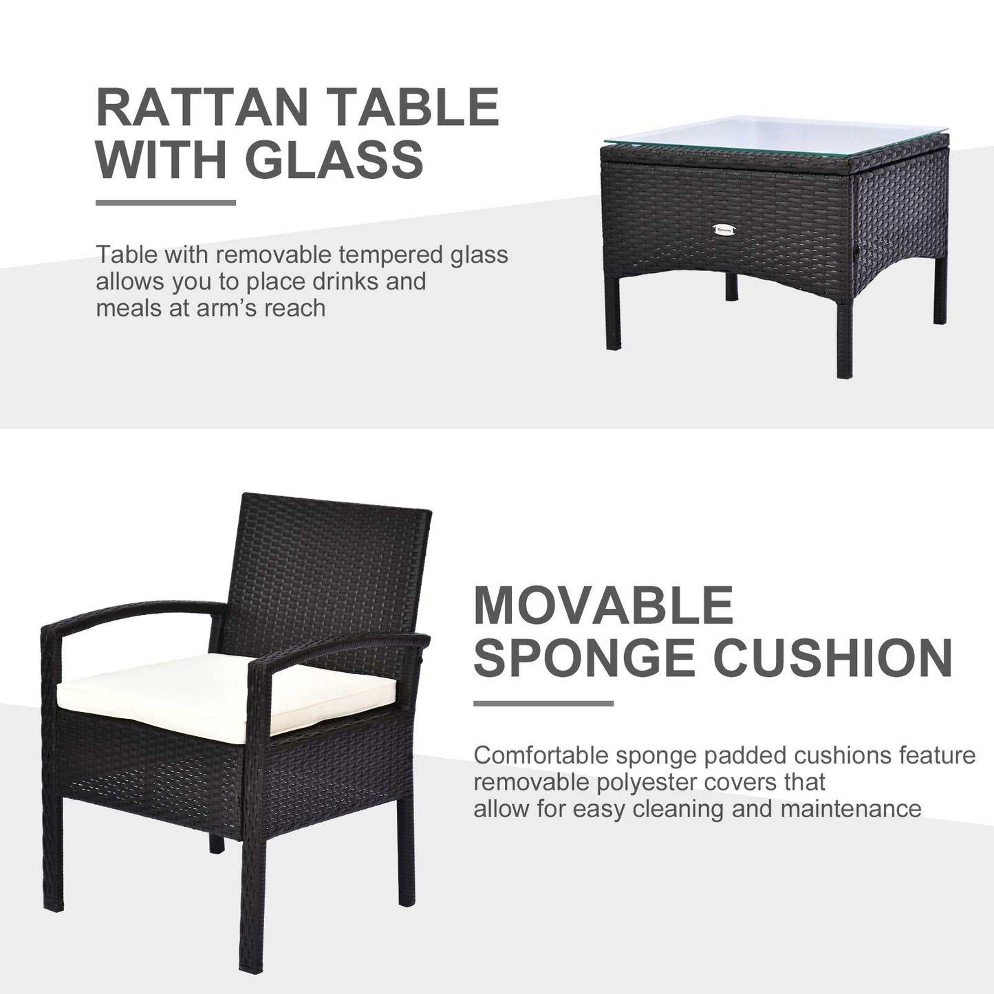 2 Seater Rattan Bistro Set Steel-Brown