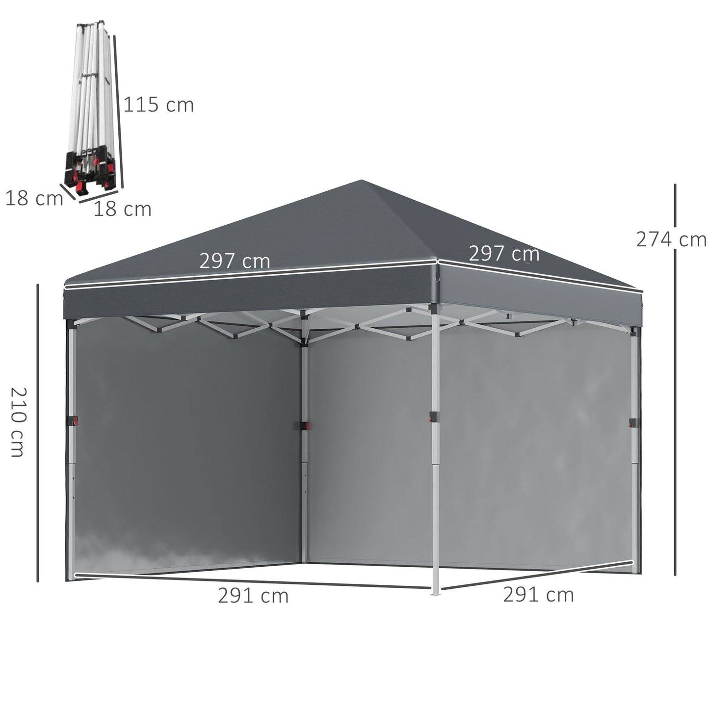 3 x 3 M Pop Up Gazebo with 2 Sidewalls