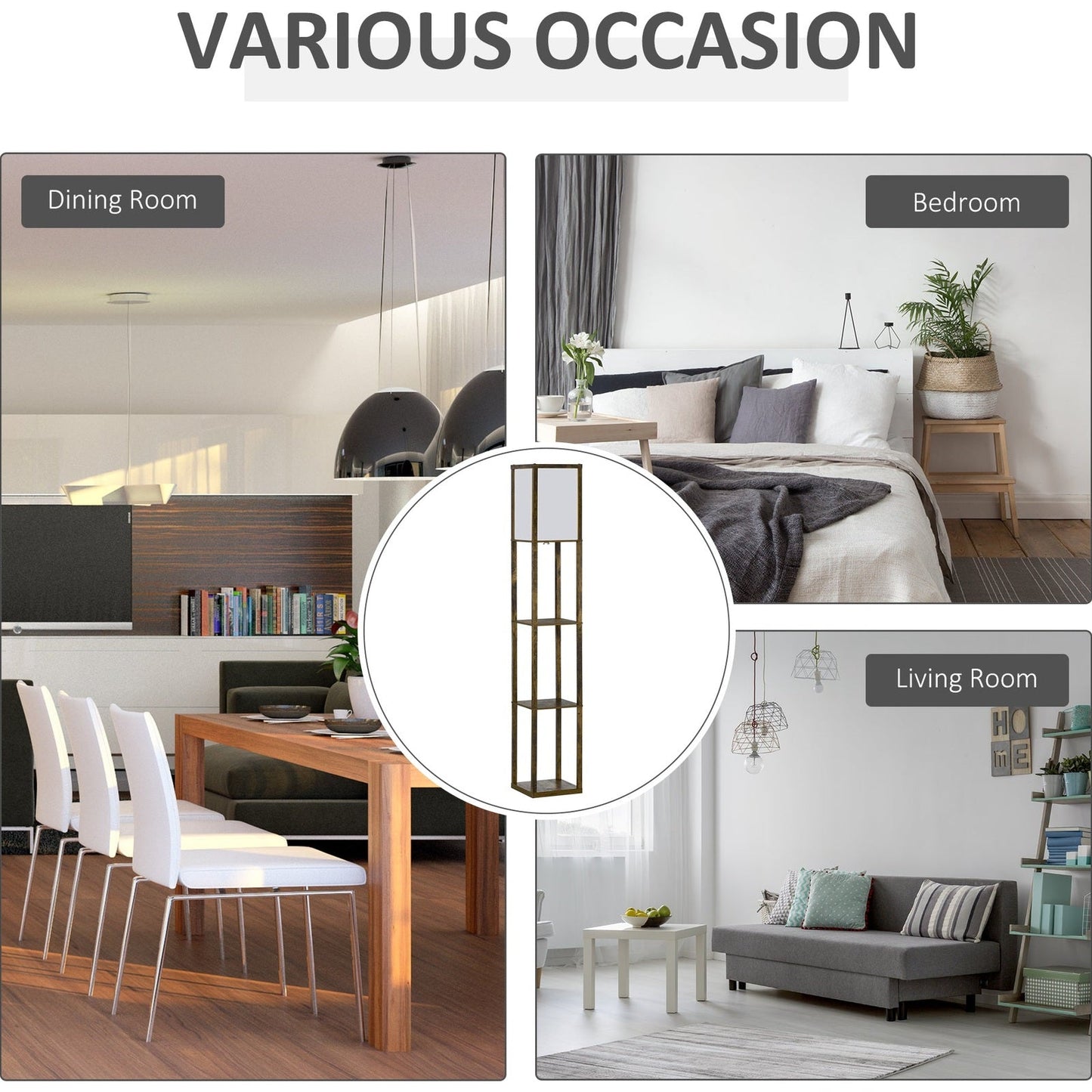 4-Tier Floor Lamp Standing Lamp with Storage Shelf for Home Office Dorm Brown