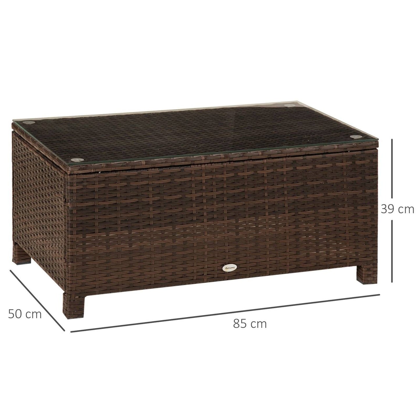 PE Rattan Garden Coffee Table with Glass Table Top - Brown