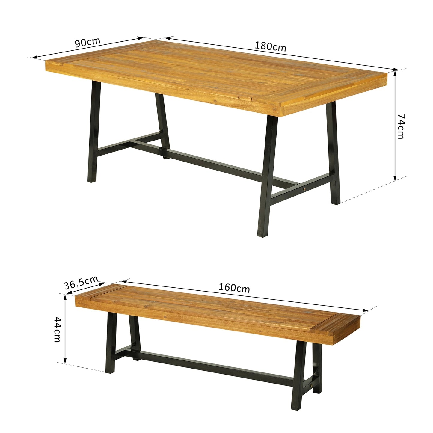 Garden 3-Pieces Acacia Wood Picnic Table and 2 Benches Set Dining Trestle Beer Table Patio Outdoor Indoor Furniture