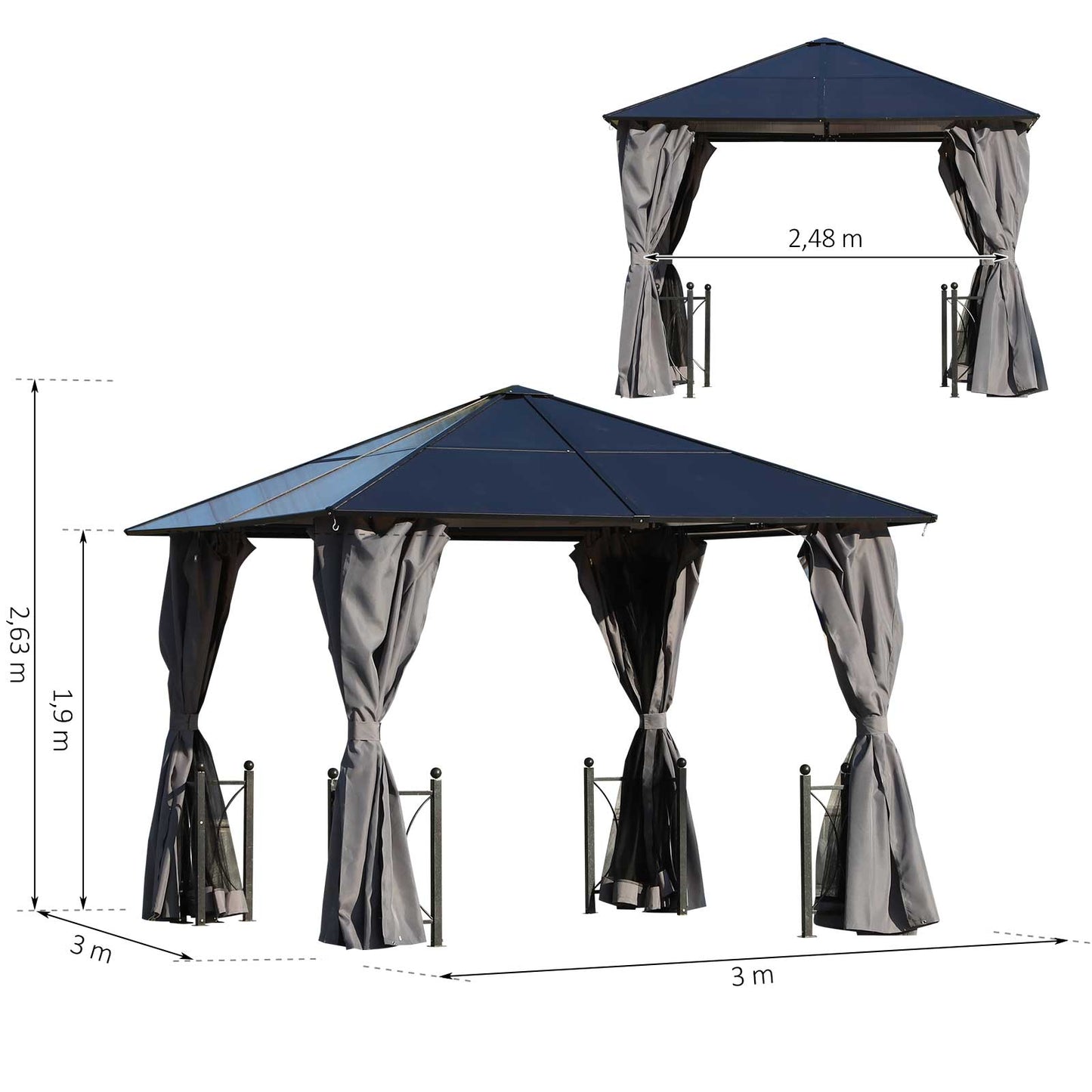 3 x 3M Hardtop Gazebo Canopy with Polycarbonate Roof