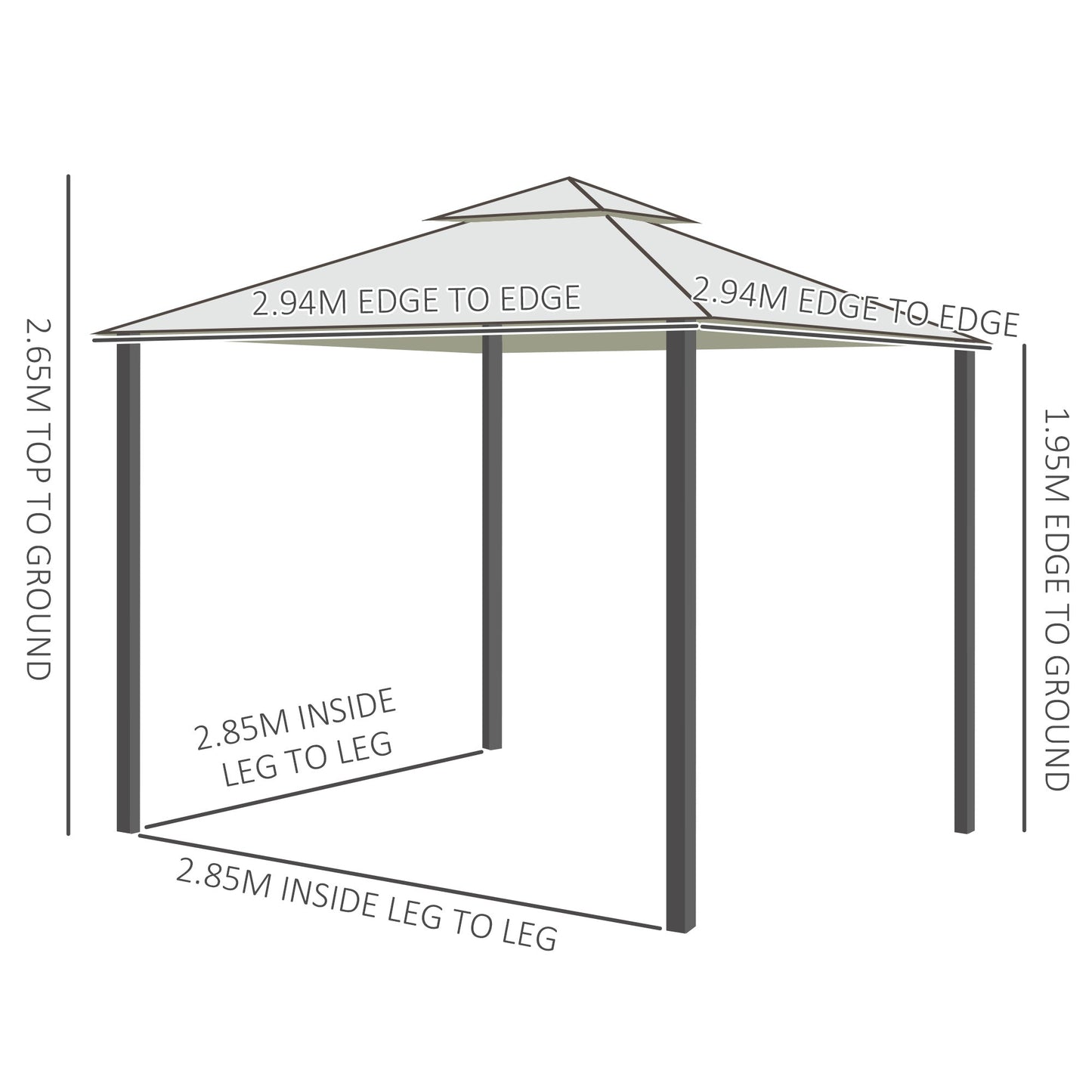 3 x 3 Meter Metal Gazebo Garden Outdoor 2-tier Roof Marquee Party Tent Canopy Pavillion Patio Shelter with Netting - Cream White