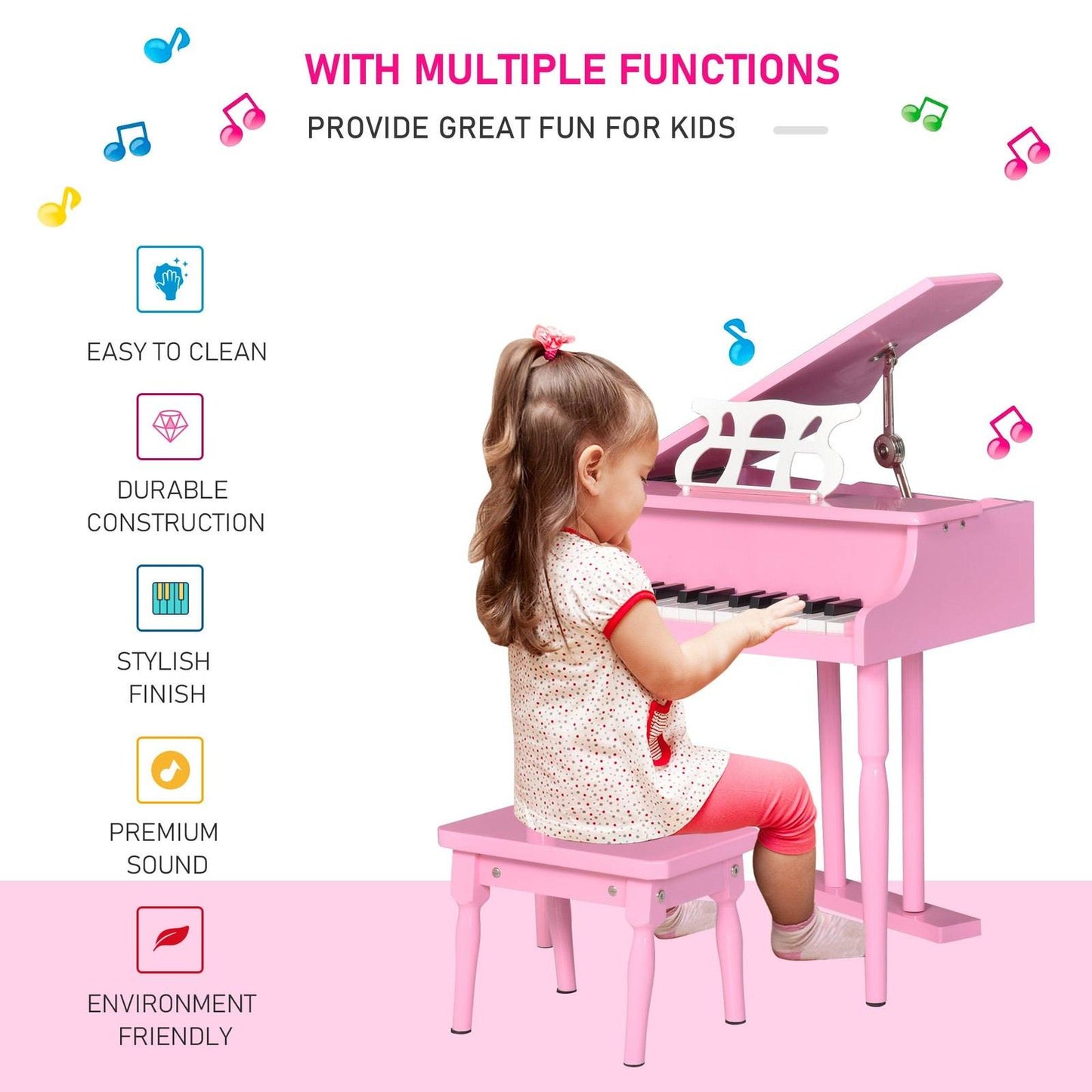 30 Keys Mini Kids Piano For Child With Music Stand And Bench Best Gifts Toy