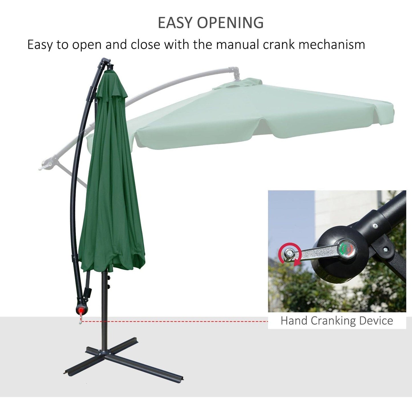 2.7M Garden Banana Parasol Cantilever Umbrella With Crank Handle And Cross Base For Outdoor