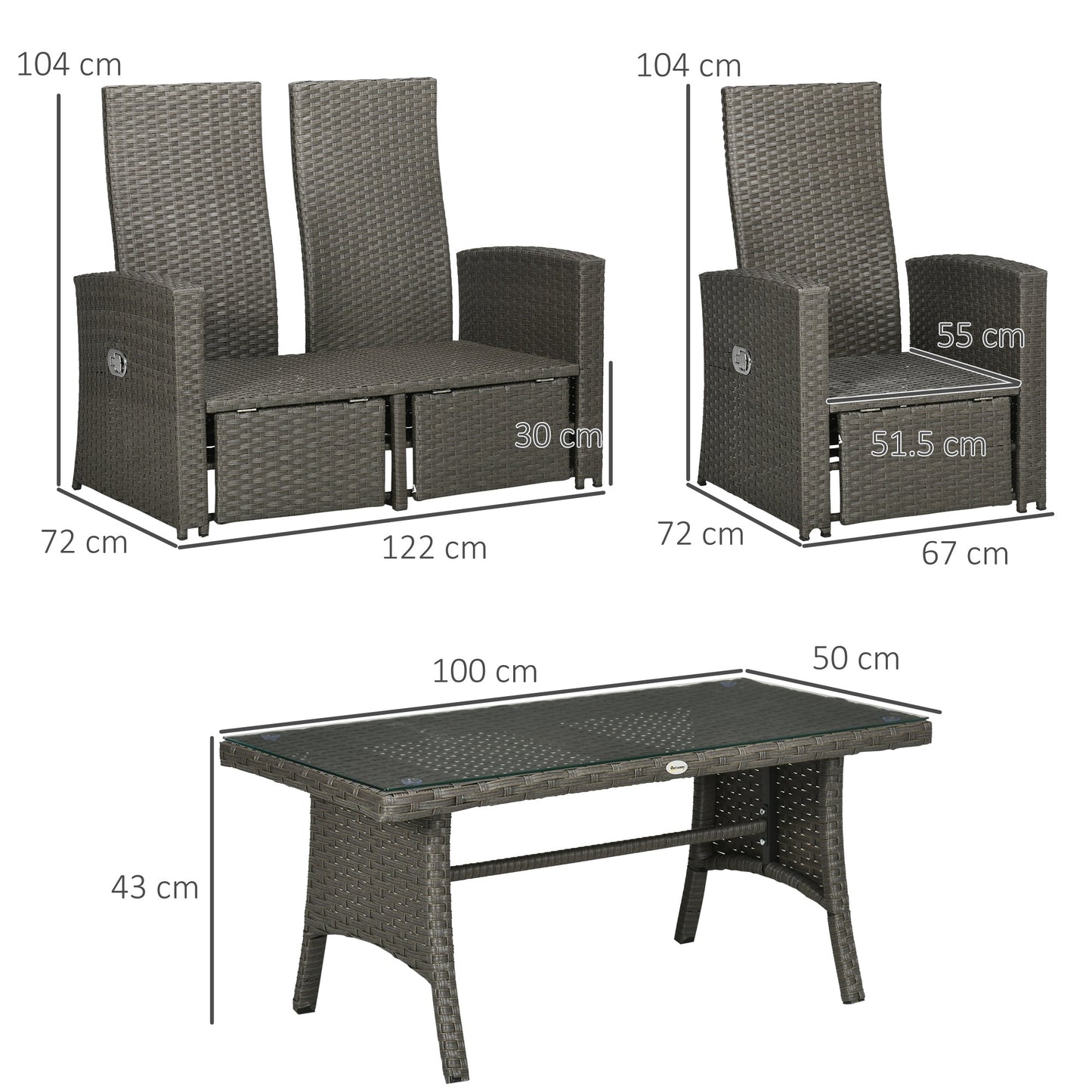 4-Piece Rattan Garden Furniture Sets