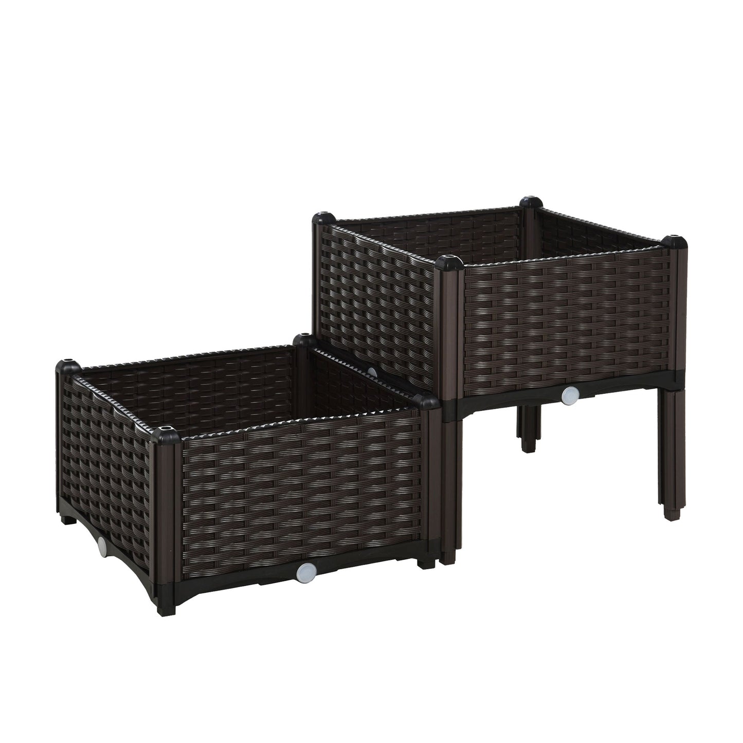PP Set Of 2 Raised Outdoor Garden Planter Box Brown