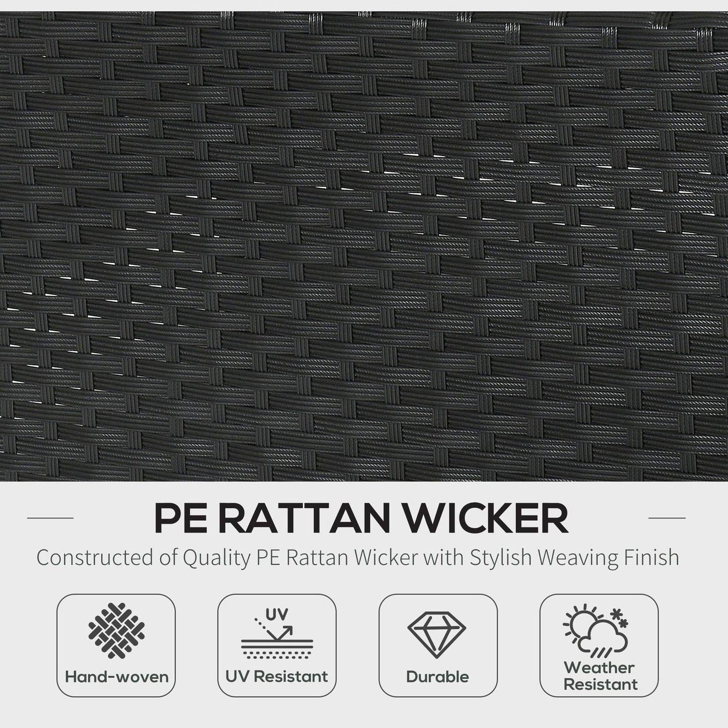 Outsunny 4-Seater Rattan Sofa Set  Garden Outdoor Sectional Sofa Coffee Table Metal Frame With cushion Pillows-Black