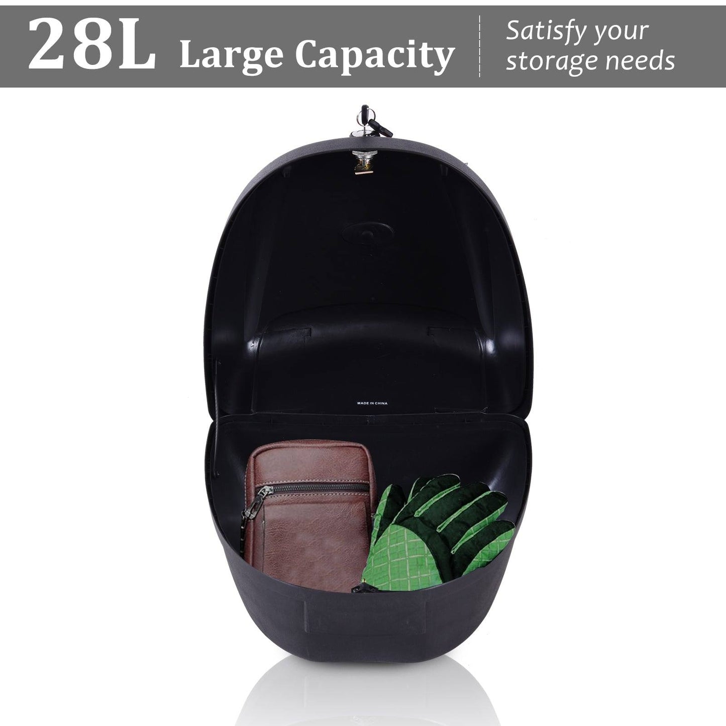 28L Motorcycle Tail box Helmet Top Case Motorbike Luggage Storage Trunk Carrier Mount Rack With 2 Keys