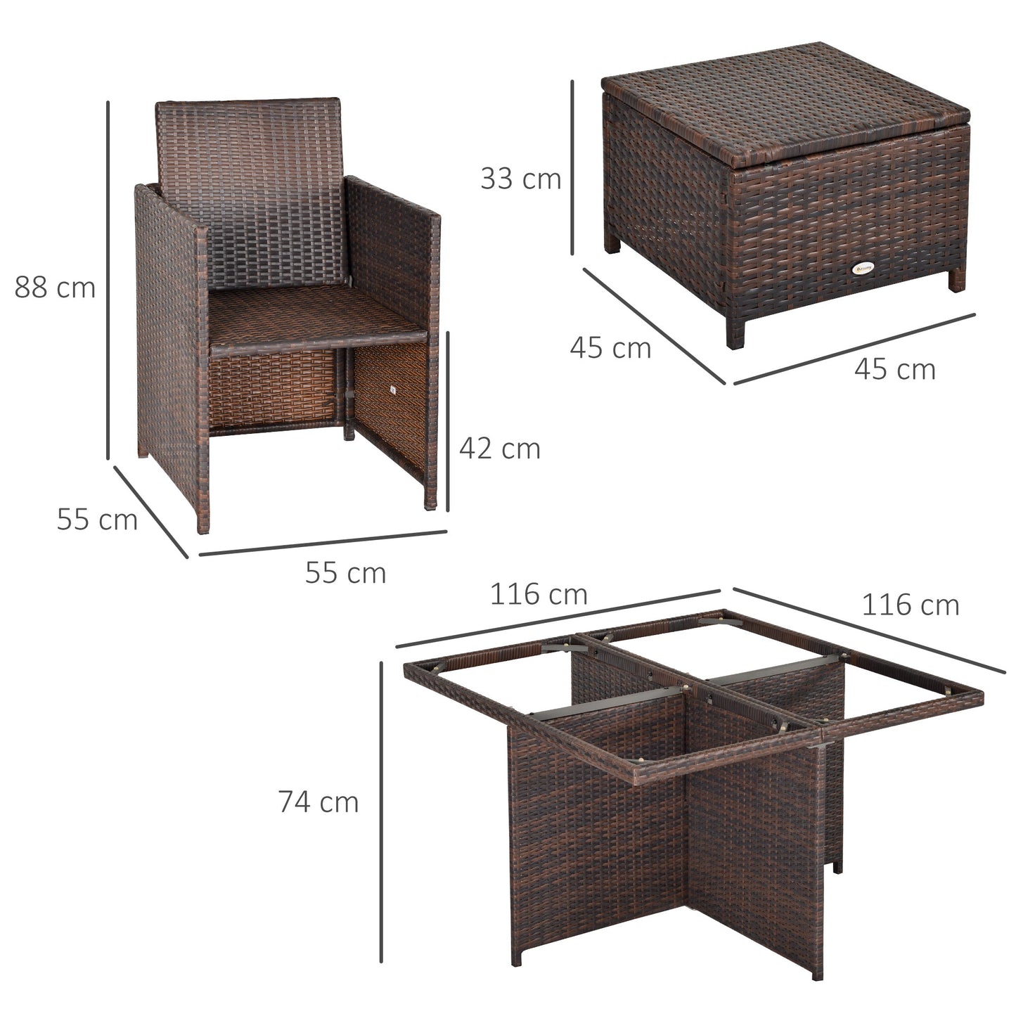 9-Pieces PE Rattan Cube Garden Furniture Set with Cushions