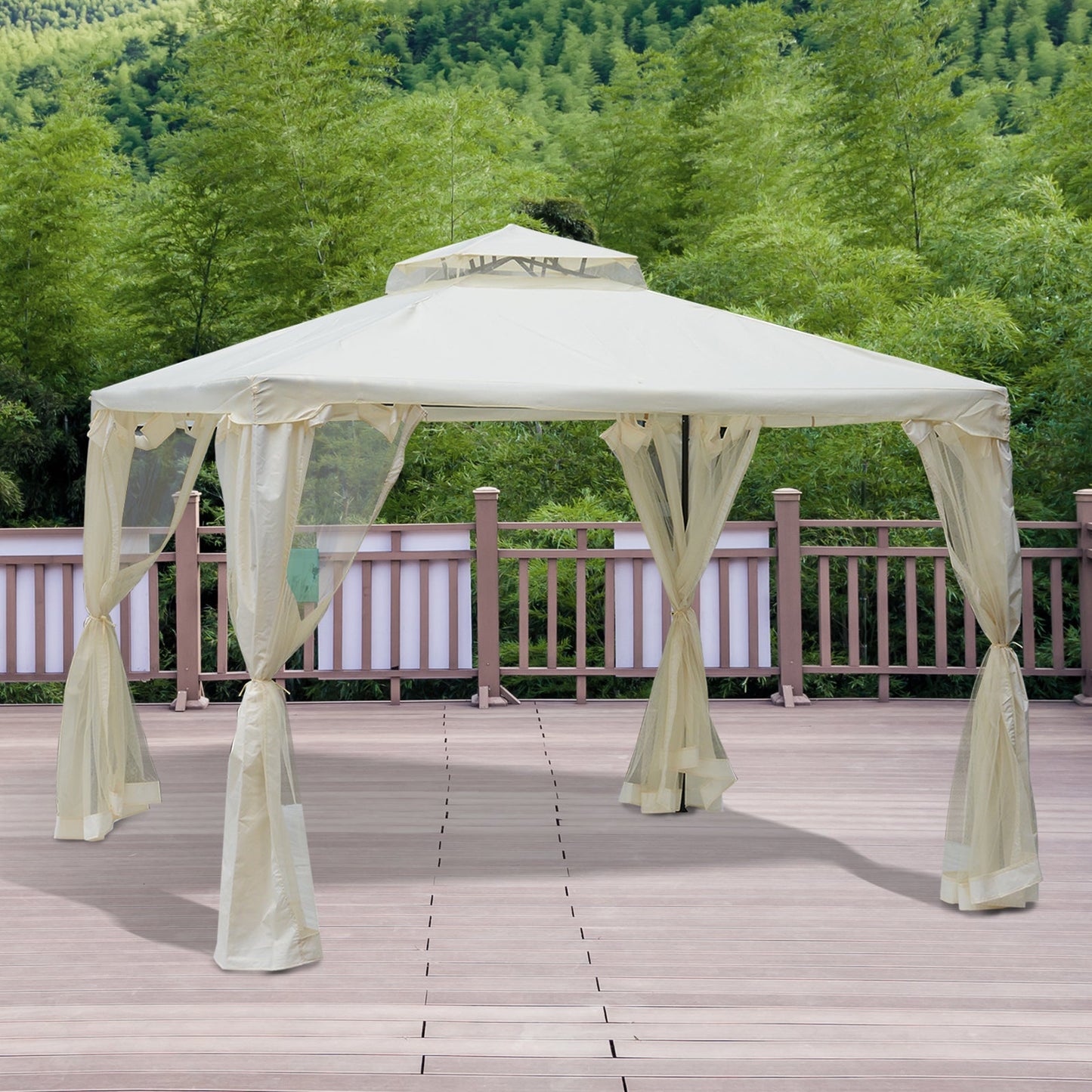 3 x 3 Meter Metal Gazebo Garden Outdoor 2-tier Roof Marquee Party Tent Canopy Pavillion Patio Shelter with Netting - Cream White