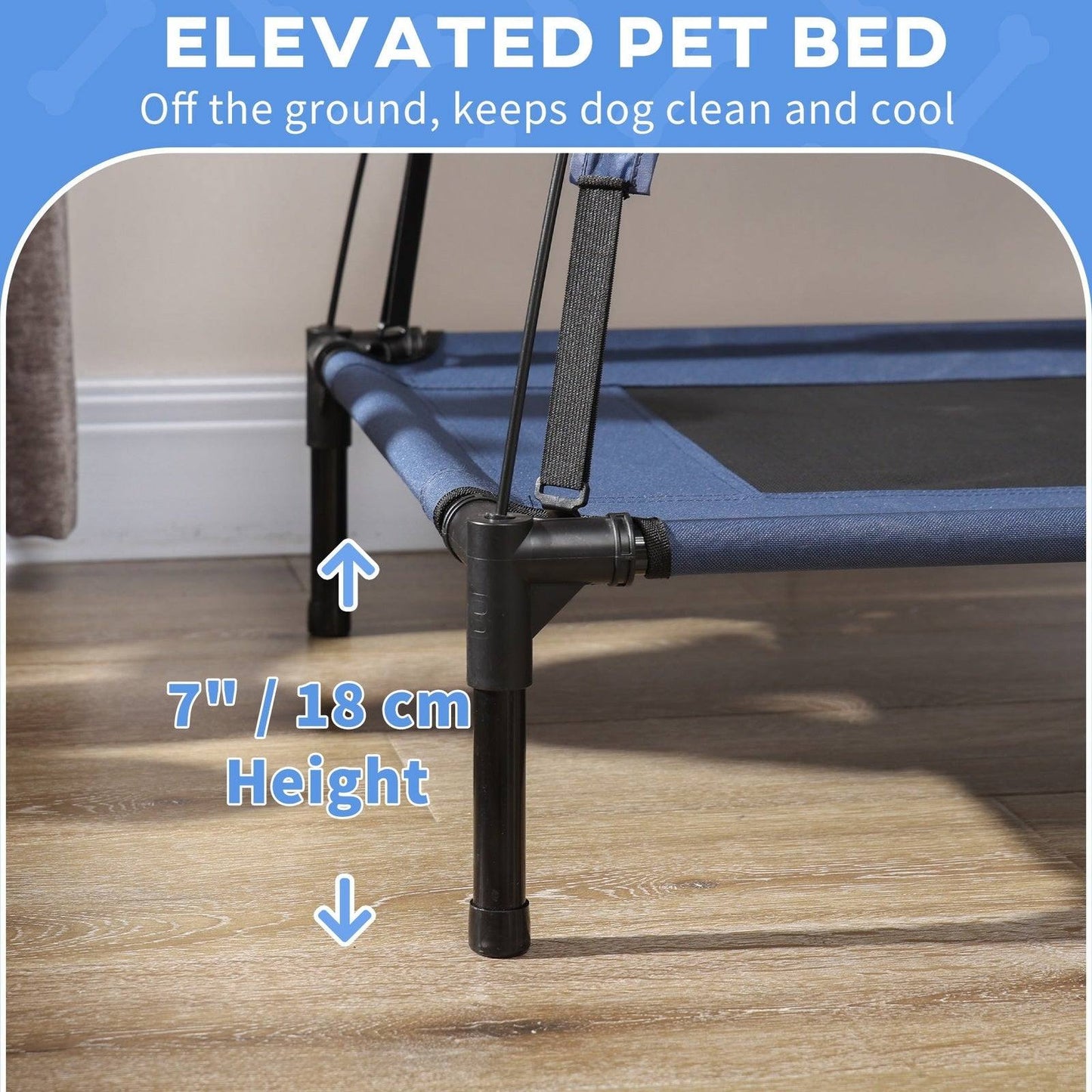 PawHut Raised Dog Bed Waterproof Elevated Pet Cot with Breathable Mesh UV Protection Canopy Blue