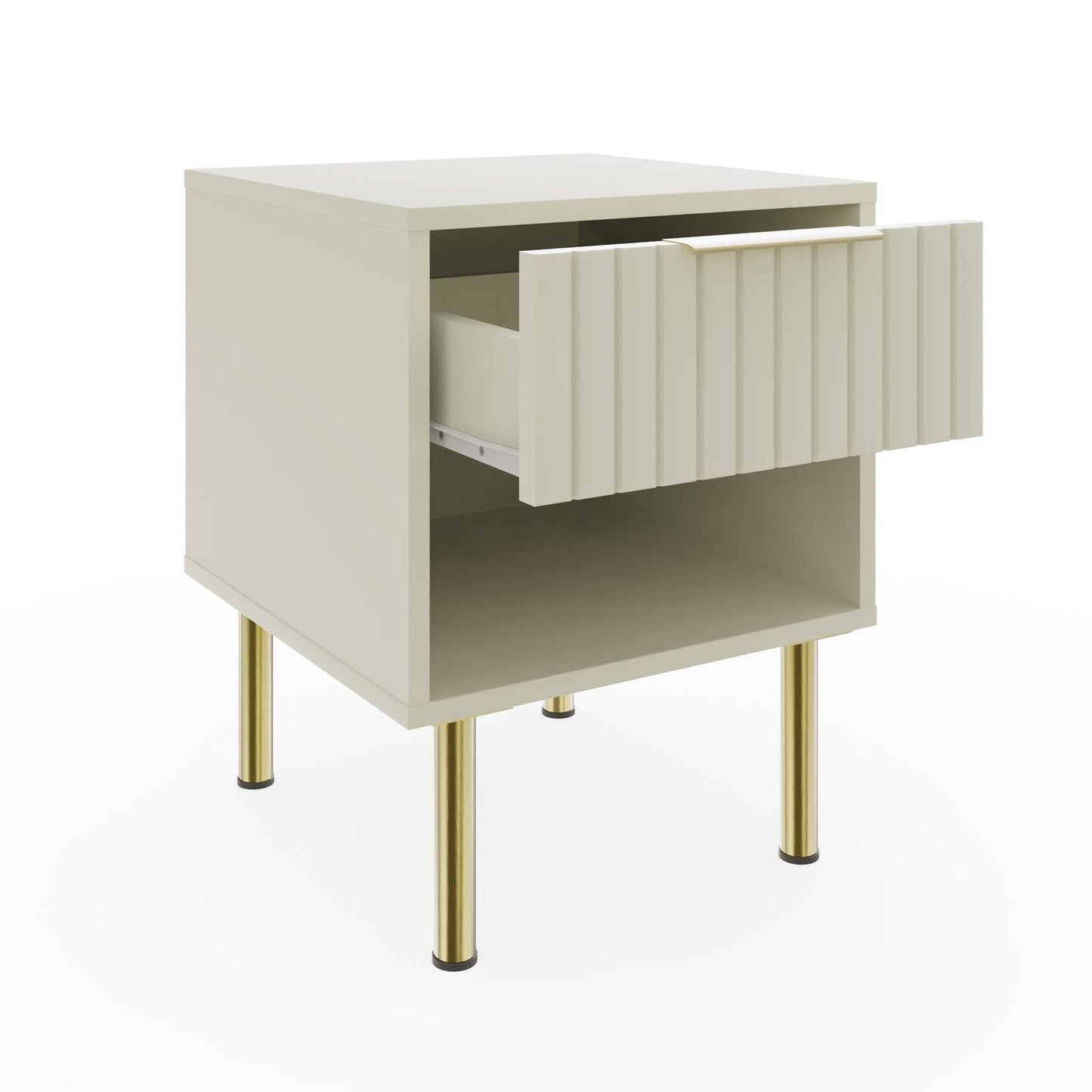 Nervata Side Table White & Gold 1 Shelf 1 Drawer