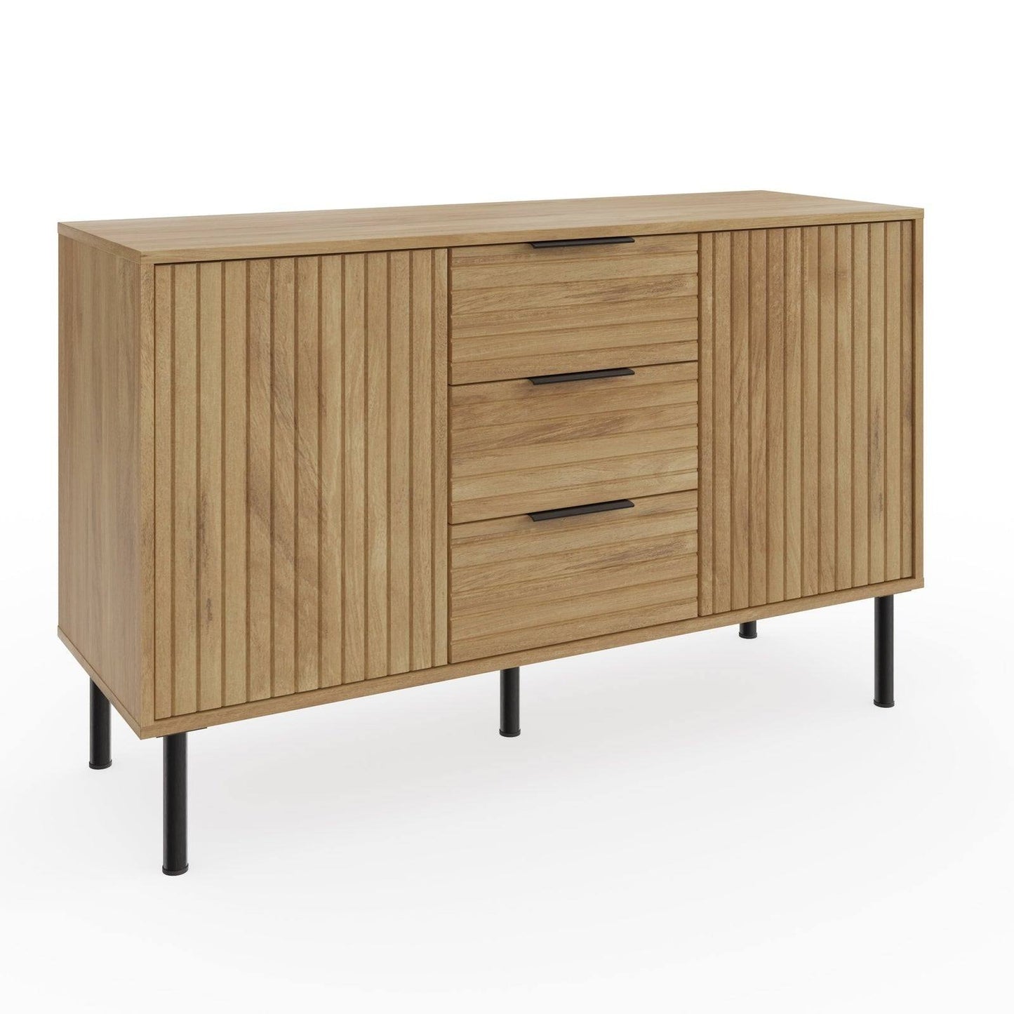 Nervata Large Sideboard Oak & Black 2 Doors 4 Shelves 3 Drawers