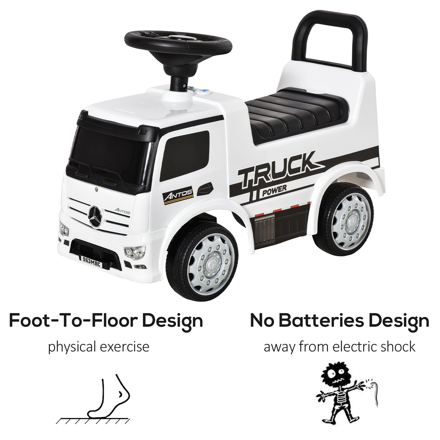 3-In-1 Ride On Car Kids Mercedes Truck Storage Handle For 12 - 36 Months White