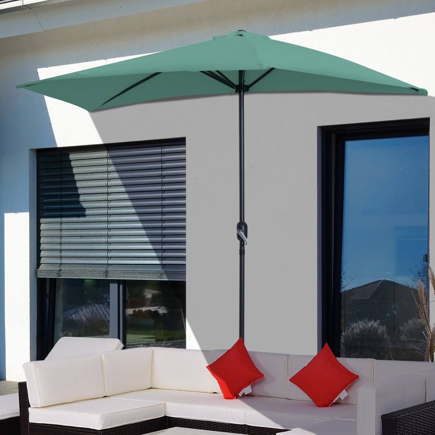 3M Half Round Parasol Umbrella Balcony Metal Frame Outdoor NO BASE Green