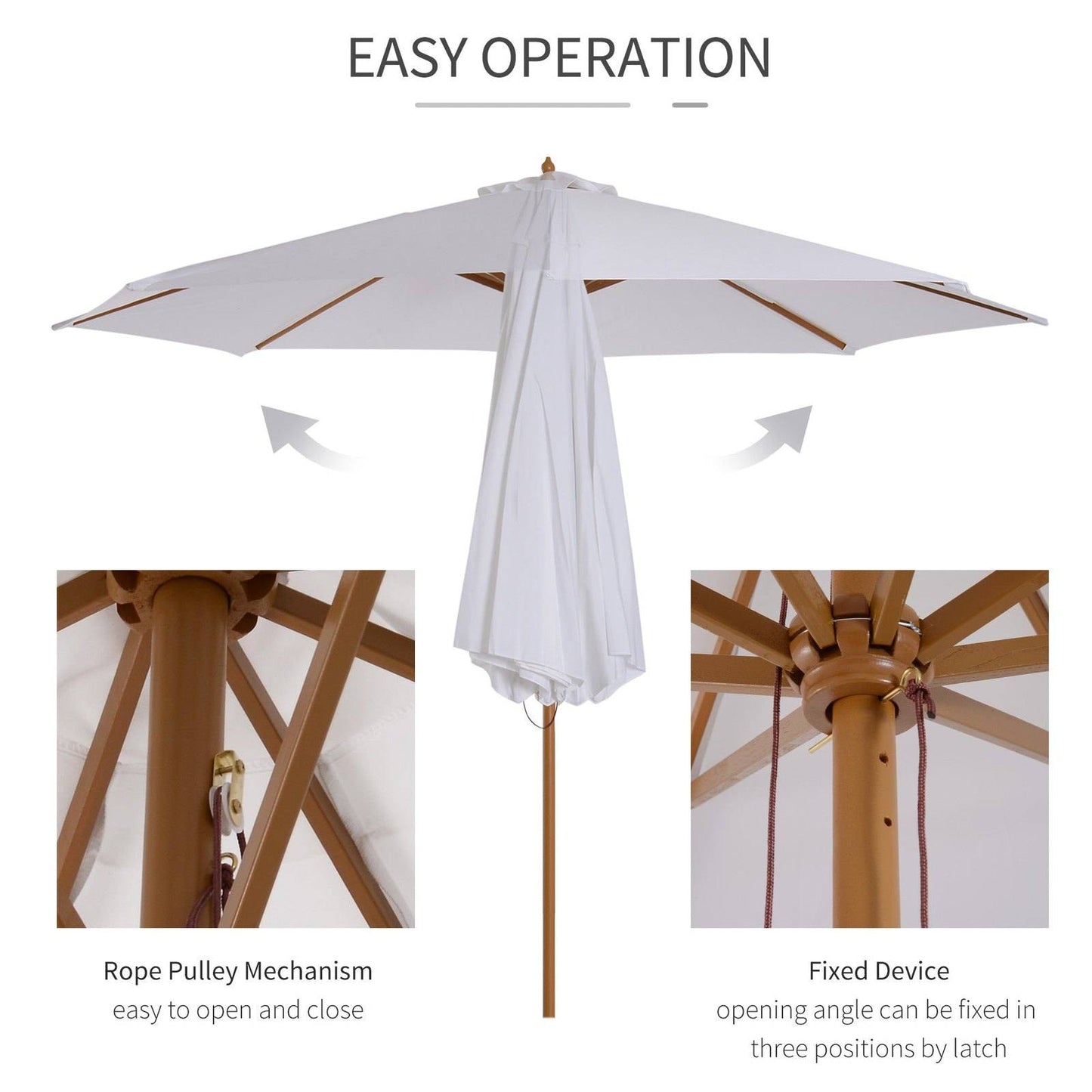3M Fir Wooden Parasol Garden Umbrellas 8 Ribs Bamboo Sun Shade Patio Outdoor Umbrella Canopy