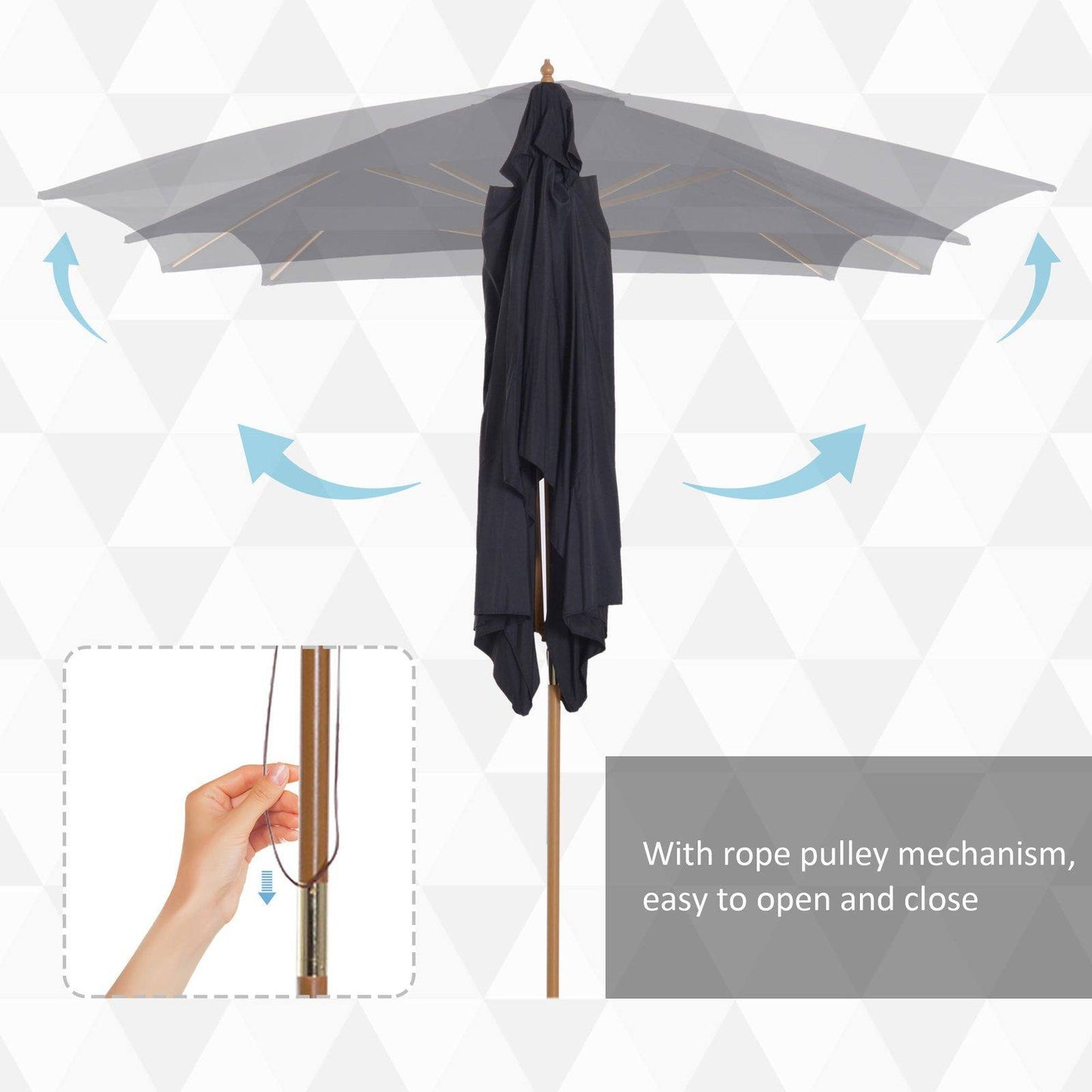 2 x 3m Wooden Garden Parasol Umbrella Outdoor Sun Shade Canopy