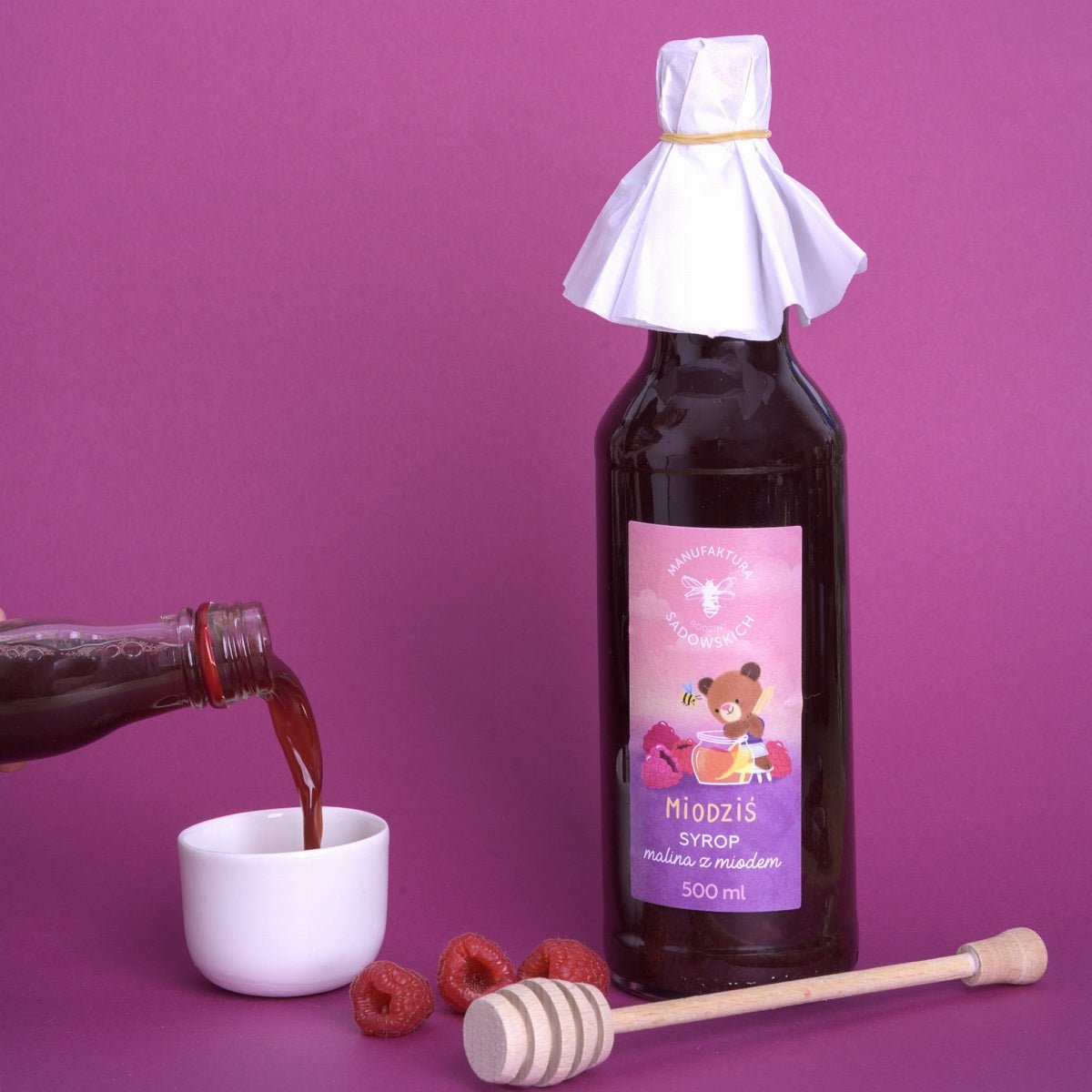 Raspberry syrup with honey - Honey bear 500ml