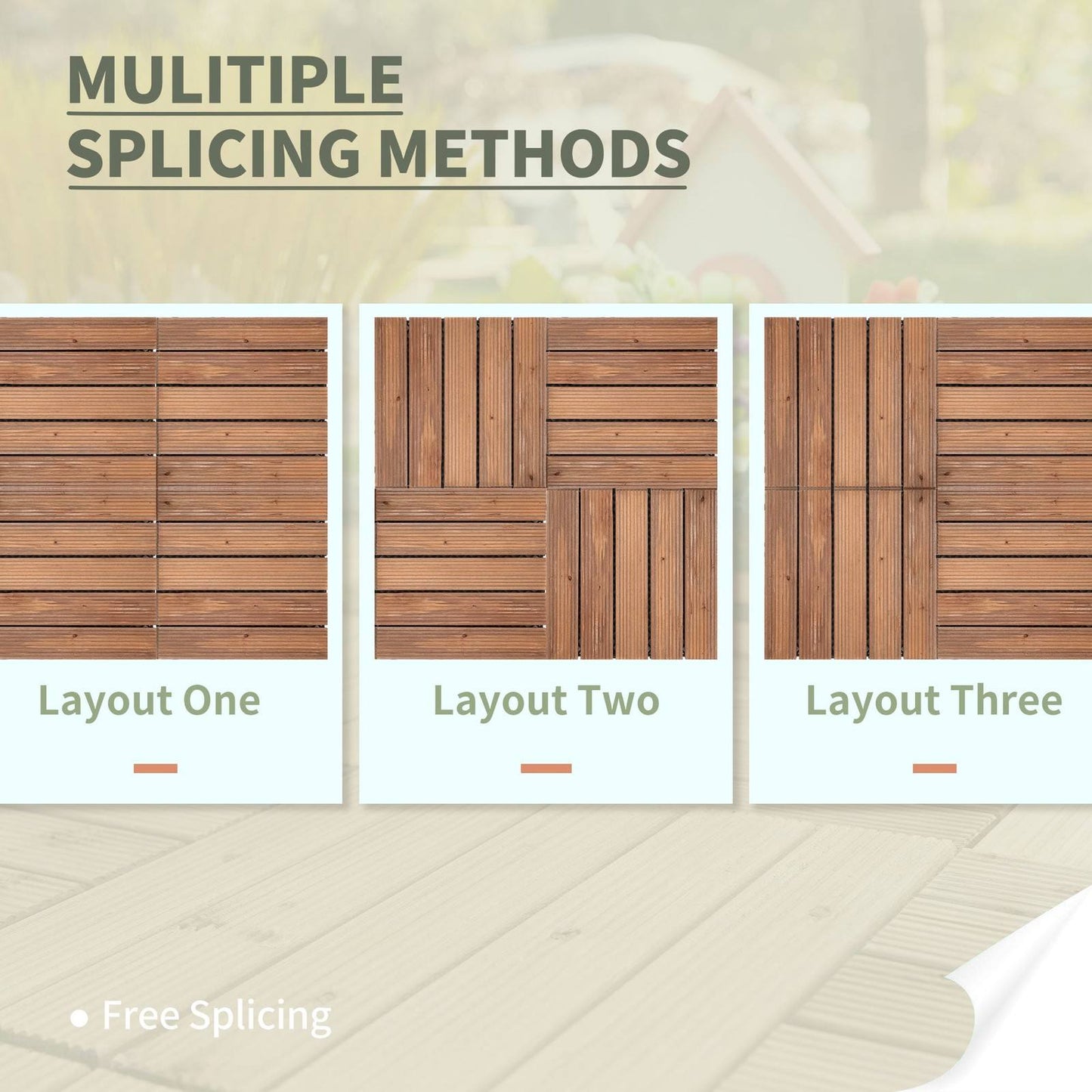 27-Piece Solid Wood Interlocking Decking Tiles For Patio