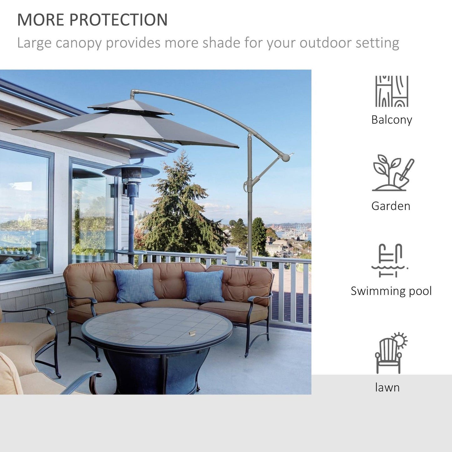 2.7M Garden Banana Parasol Cantilever Umbrella With Crank Handle