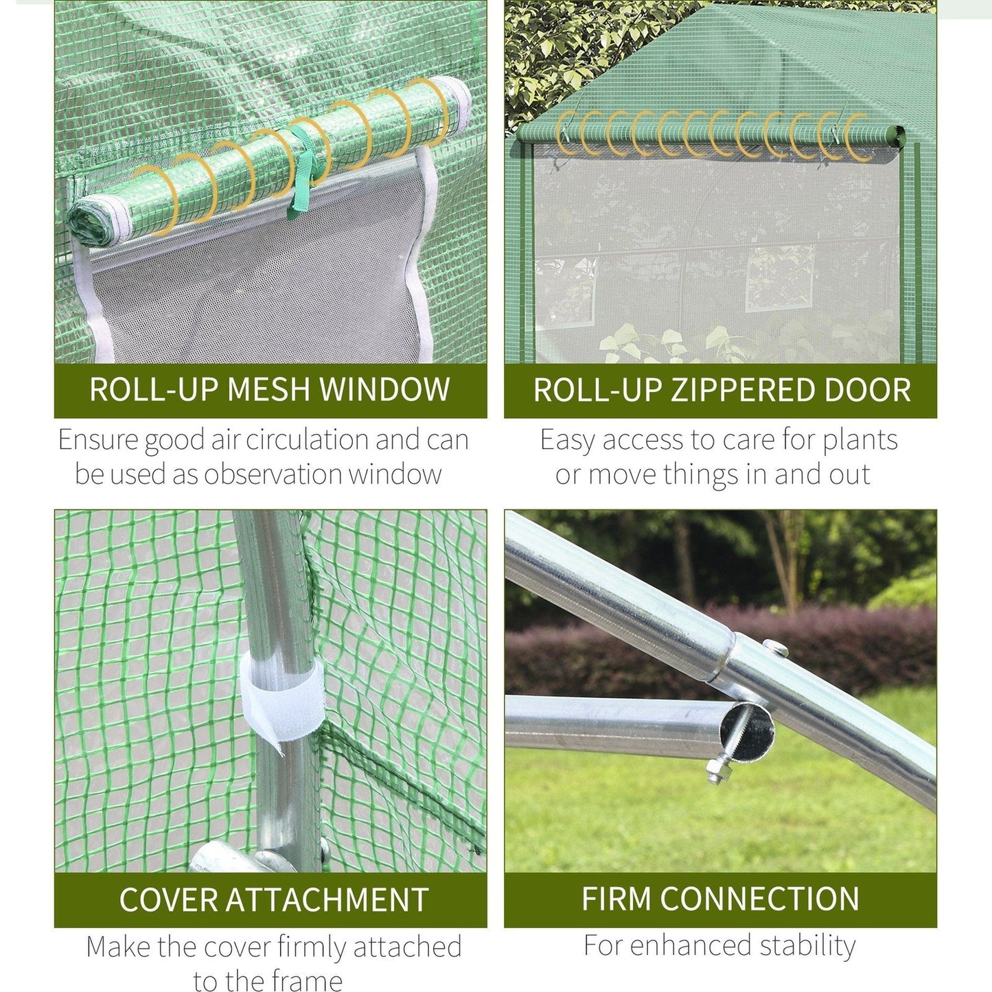 4.47 x 3 x 2m Walk-in Tunnel Greenhouse w/ Roll Up Door and 6 Windows