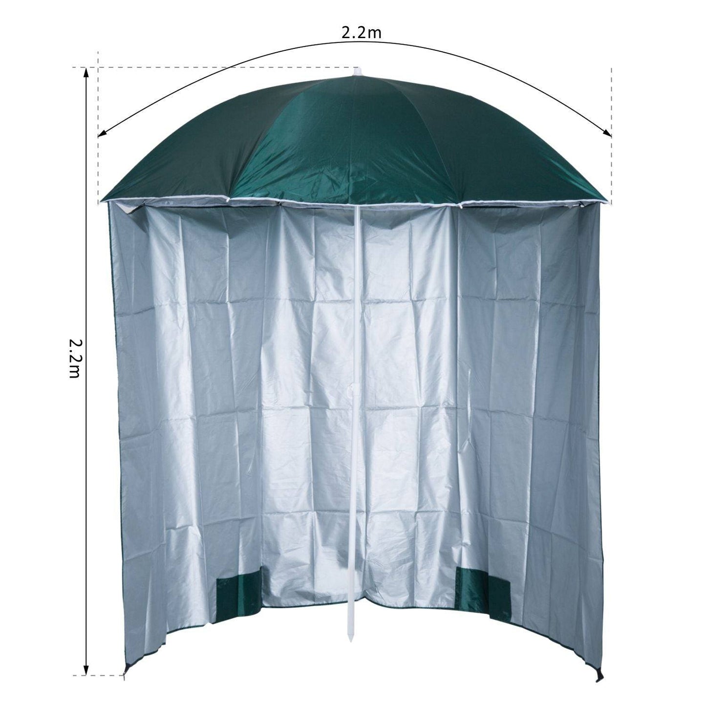 88" Arc 2.2M Fishing Umbrella Beach Parasol with Sides Brolly Shelter Canopy Shade with FREE Carry Bag Green