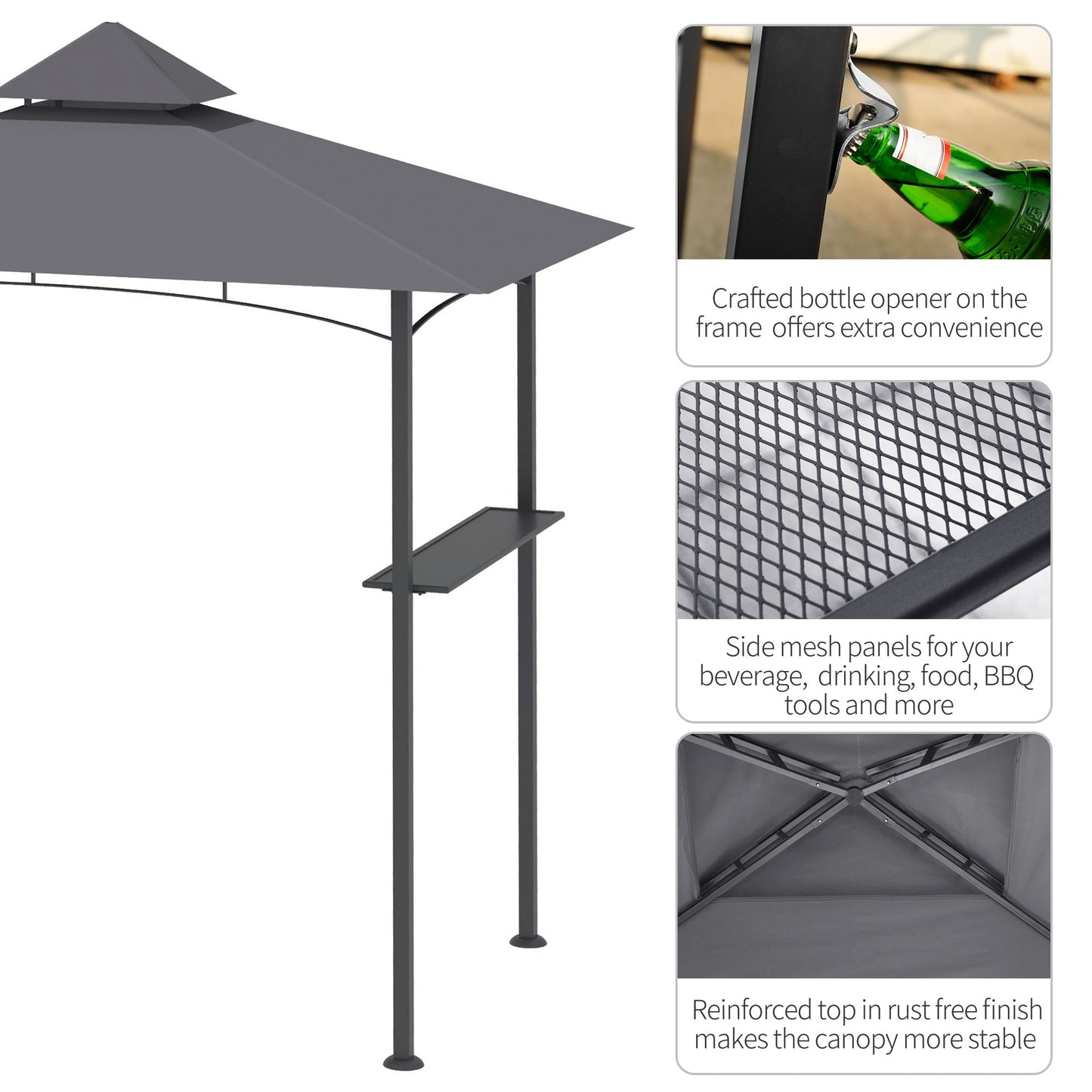 2.5M 8ft New Double-Tier BBQ Gazebo Grill Canopy Barbecue Tent Shelter Patio Deck Cover - Grey