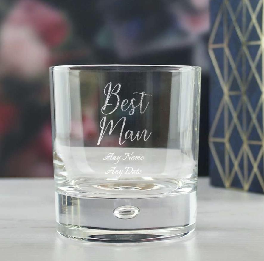 Engraved Wedding Guest Whiskey, Grooms Man or Any Text, 11.5oz, Handwritten Font