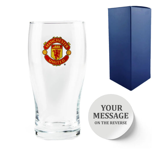 Engraved Manchester United 20oz Tulip Pint Glass, Gift Boxed