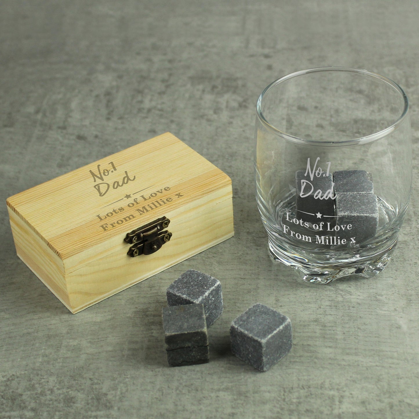 Personalised No.1 Cooling Stones & Whisky Glass Set