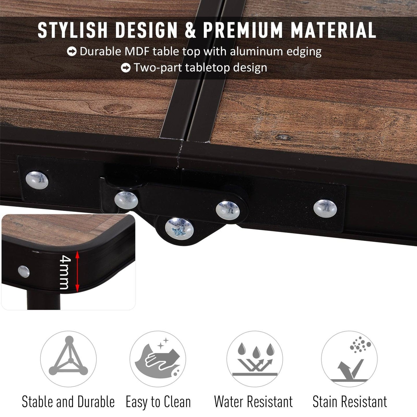 3ft Height Adjustable Medium-density fibreboard Folding Camping Table