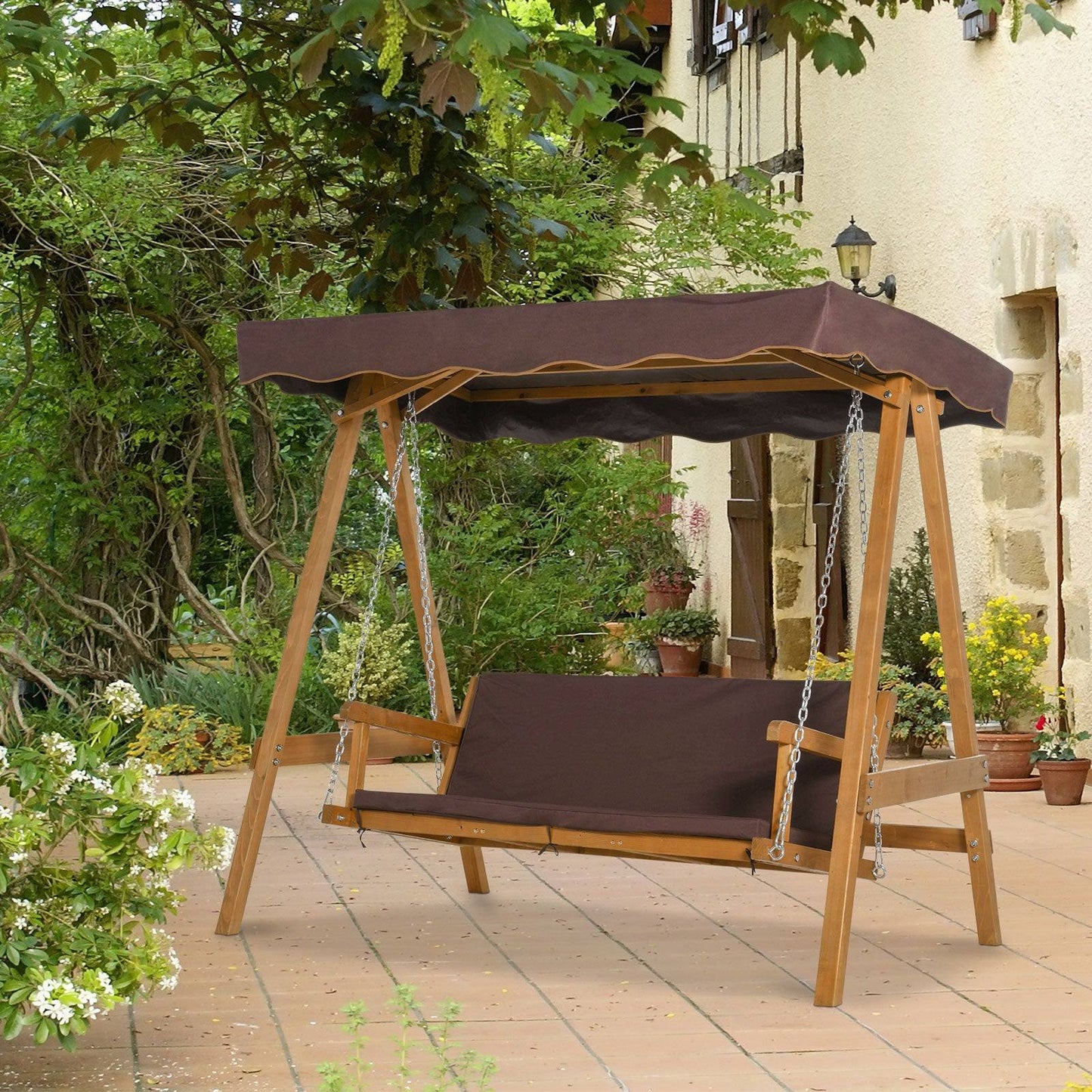 3 Seater Garden Swing Seat Outdoor Swing Chair with Adjustable Canopy