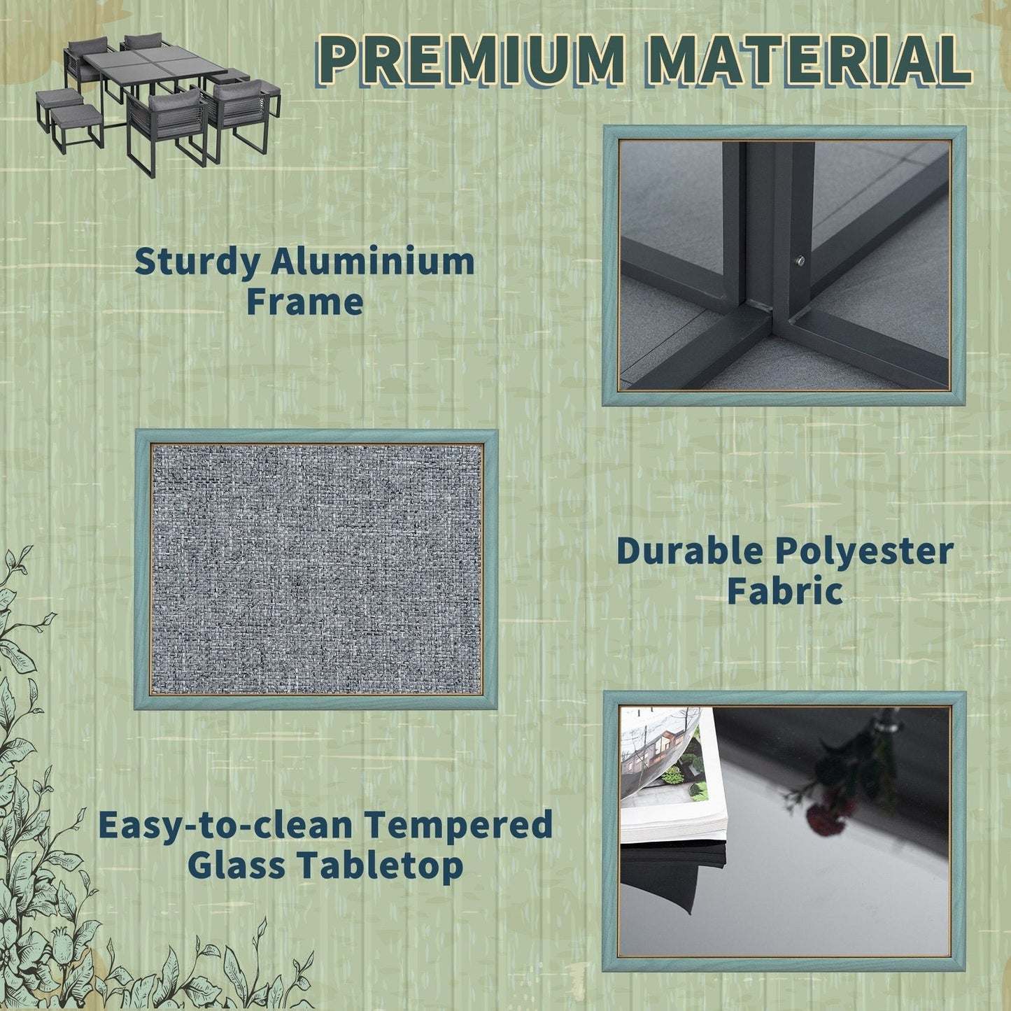 8 Seater Garden Dining Cube Set Aluminium Outdoor Furniture Set Dining Table