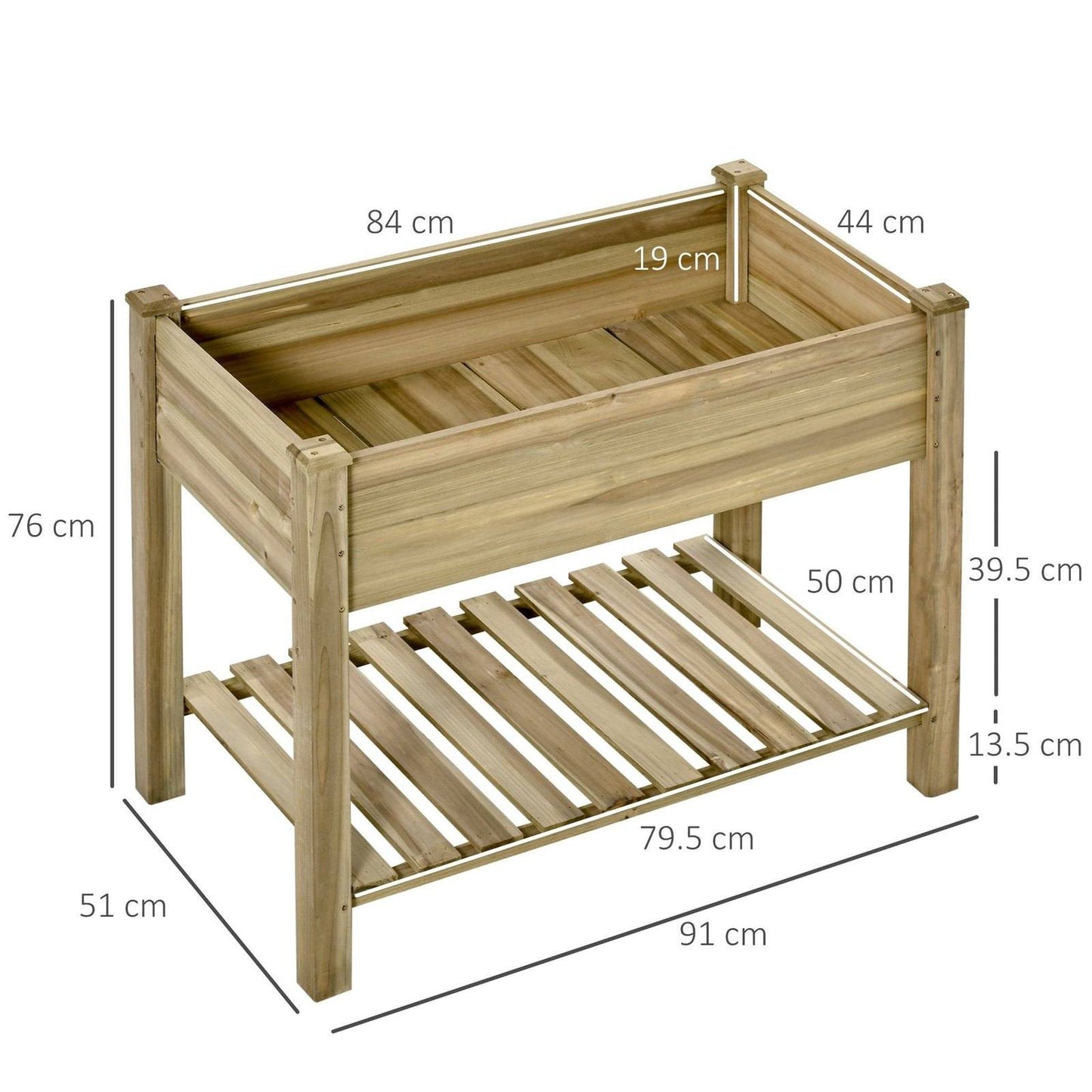 Raised Garden Bed with Legs and Storage Shelf Elevated Wooden Planter Box