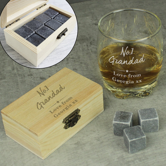 Personalised No.1 Cooling Stones & Whisky Glass Set