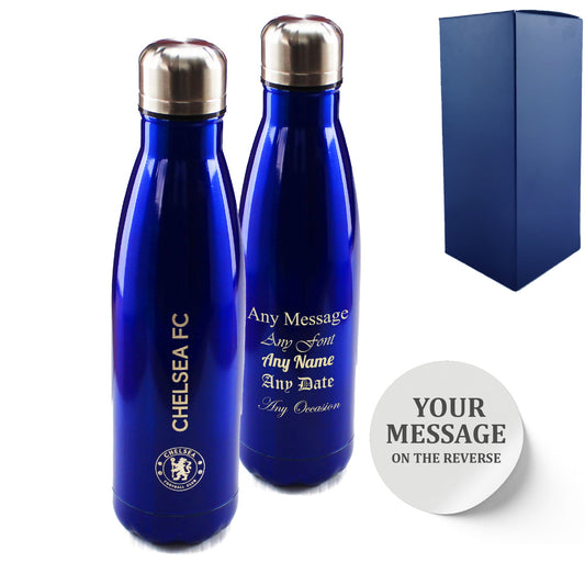 Official Printed Chelsea Thermal Bottle Painted, Personalise Any Message, Gift Boxed